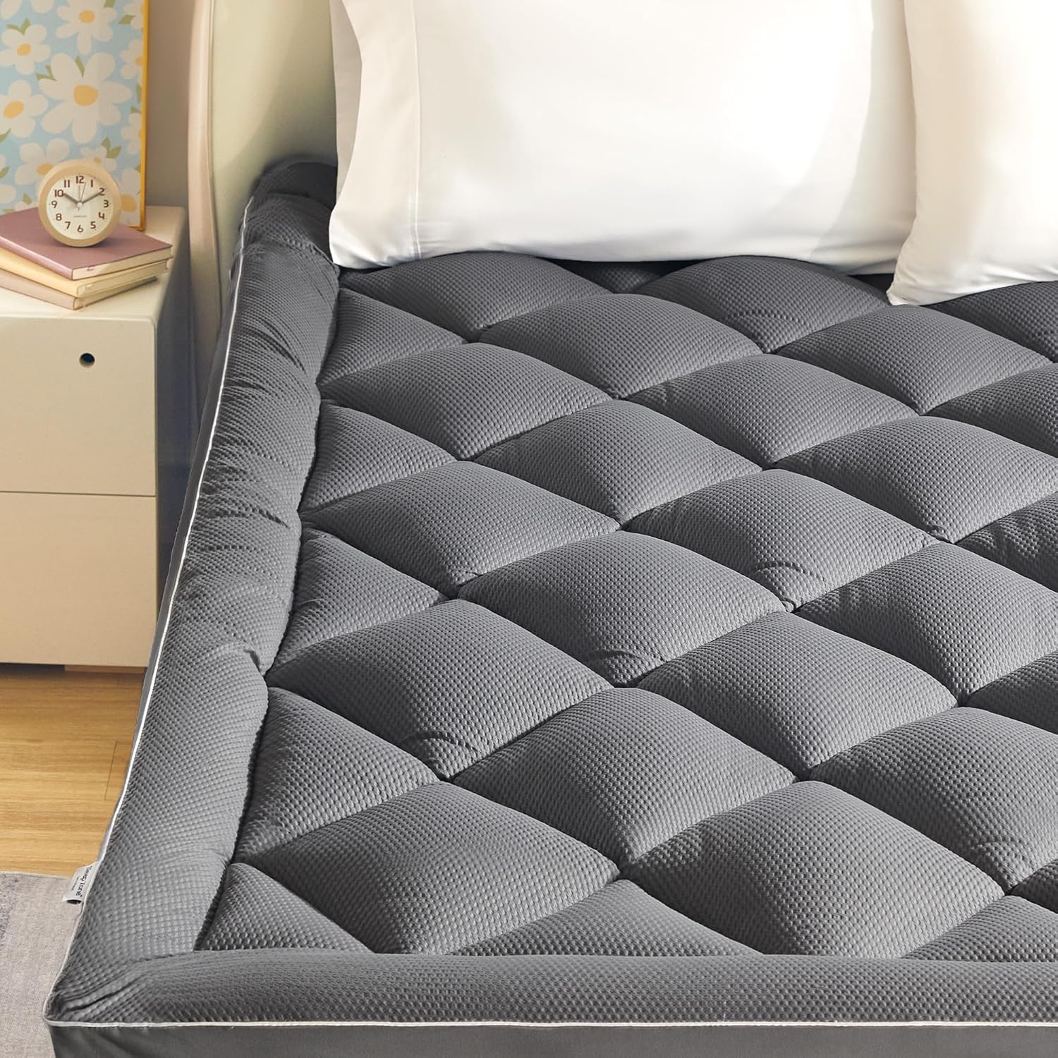SLEEP ZONE Cubrecolchón extra grueso para el dolor de espalda, funda de colchón gruesa transpirable de felpa, funda de colchón suave alternativa al