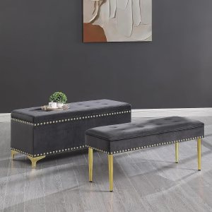 Otomana de 2 piezas con almacenamiento, banco de almacenamiento de 48 pulgadas en el extremo de la cama + banco otomano de 43 pulgadas, reposapiés, Otomana de 2 piezas con almacenamiento, banco de almacenamiento de 48 pulgadas en el extremo de la cama + banco otomano de 43 pulgadas, reposapiés,