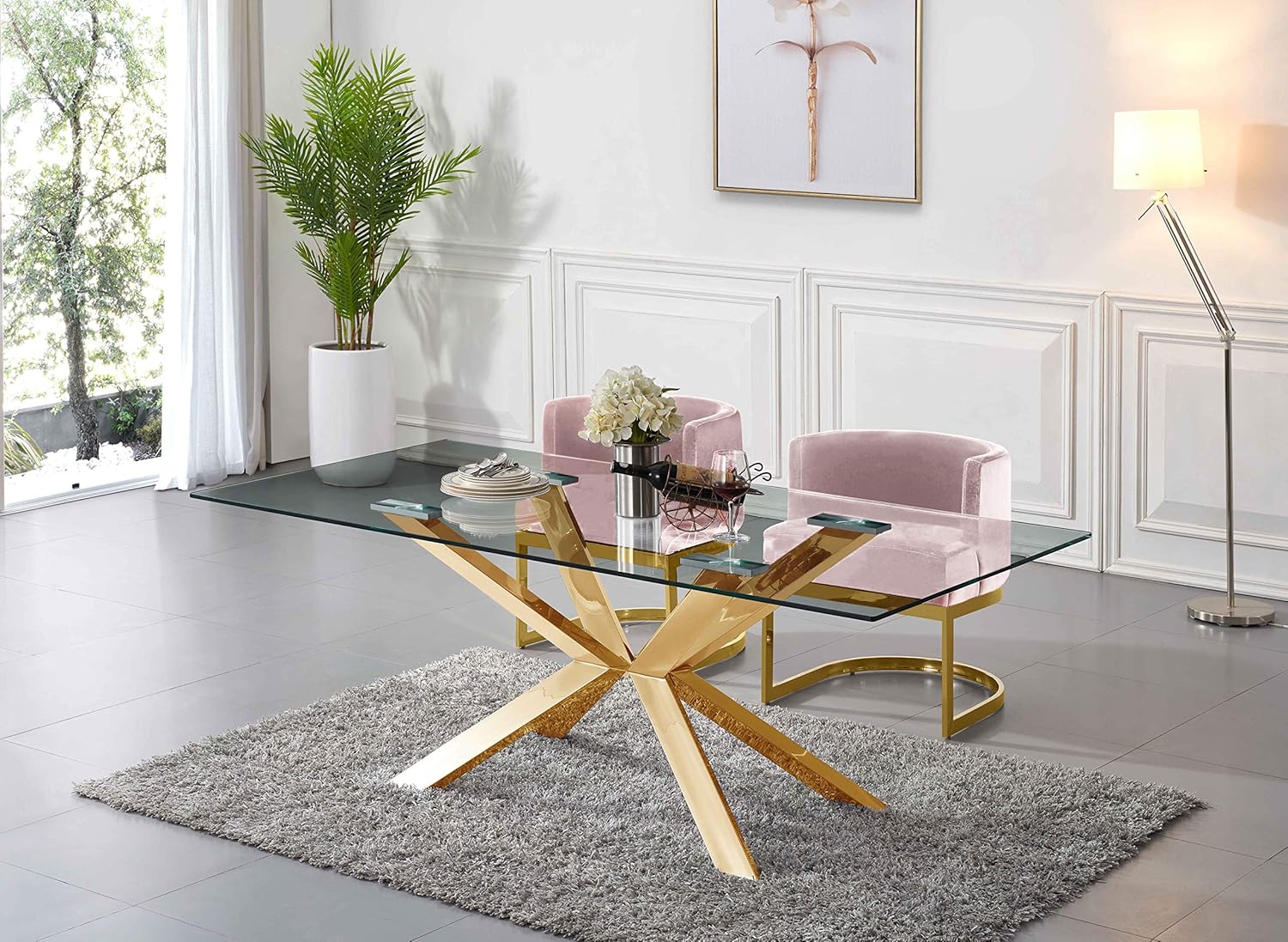 Meridian Furniture Gianna Collection Modern  Silla de comedor tapizada de terciopelo contemporáneo con marco de metal dorado pulido, 24 pulgadas de