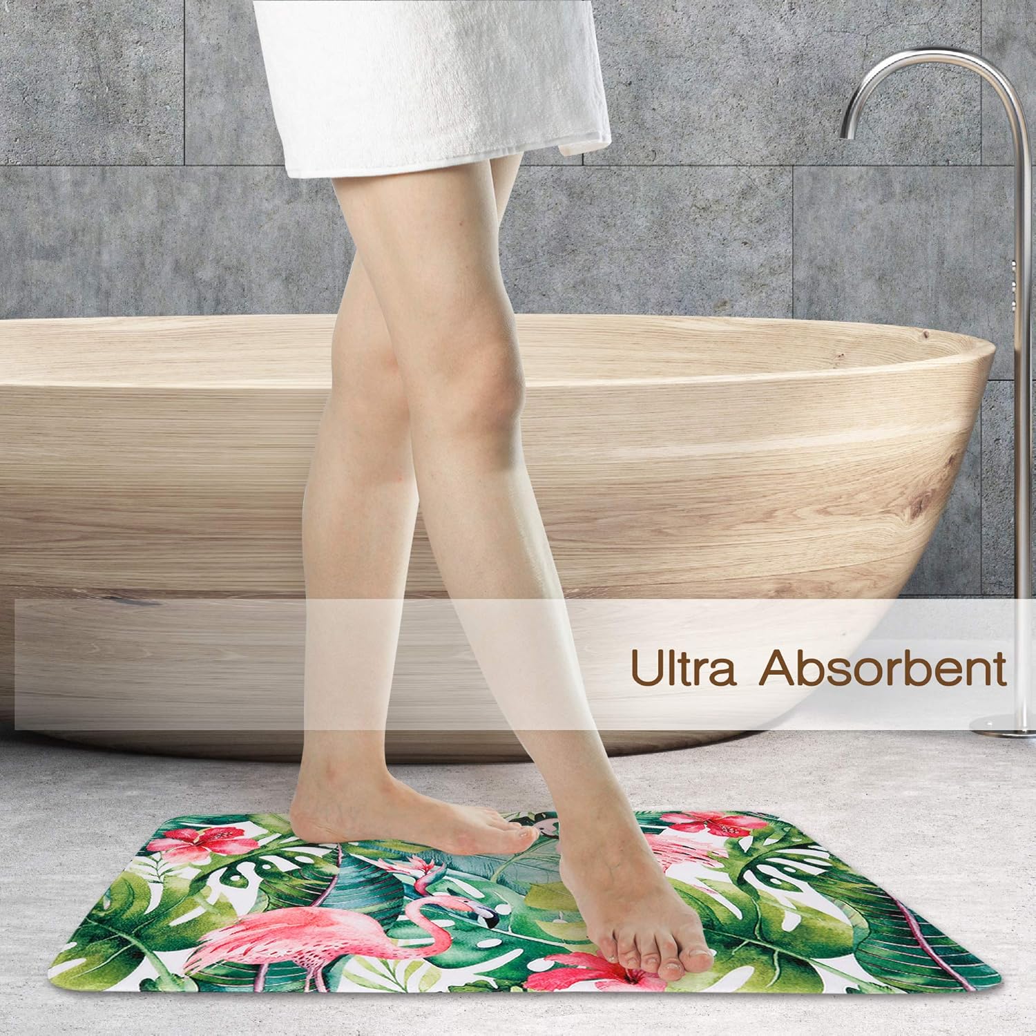 LIVILAN Alfombra de baño verde, alfombra de baño de hojas, alfombra de baño tropical, alfombra de baño tropical, alfombra de baño de flamenco, 16 x