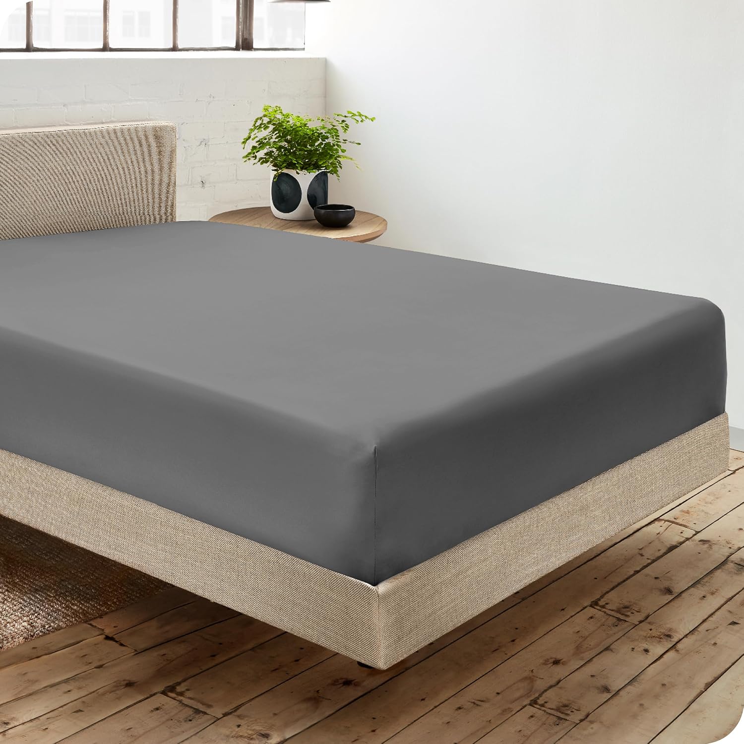 Bare Home Sábana bajera ajustable 100 % algodón orgánico extra larga, tejido de percal de 300 hilos, ligera y transpirable, sábana bajera de