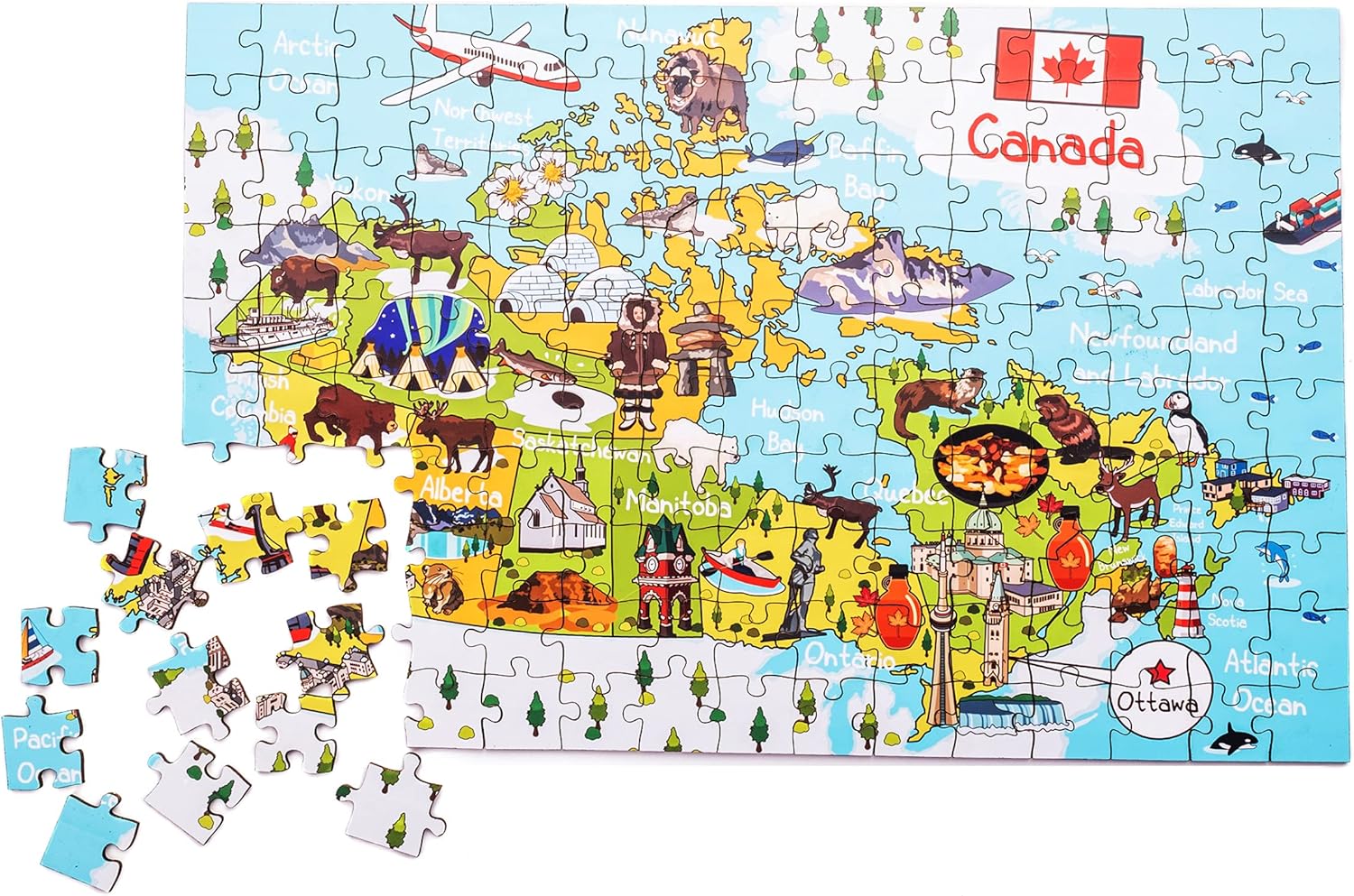 Terra Puzzles Rompecabezas de madera con mapa de Canadá de 152 piezas, 15 x 10 pulgadas