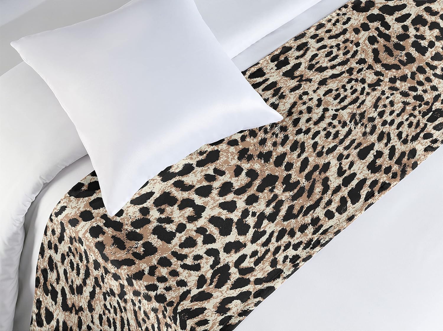 Ambesonne Camino de cama con estampado de leopardo, diseño clásico inspirado en la piel de gato salvaje, diseño de selva, bufanda decorativa para