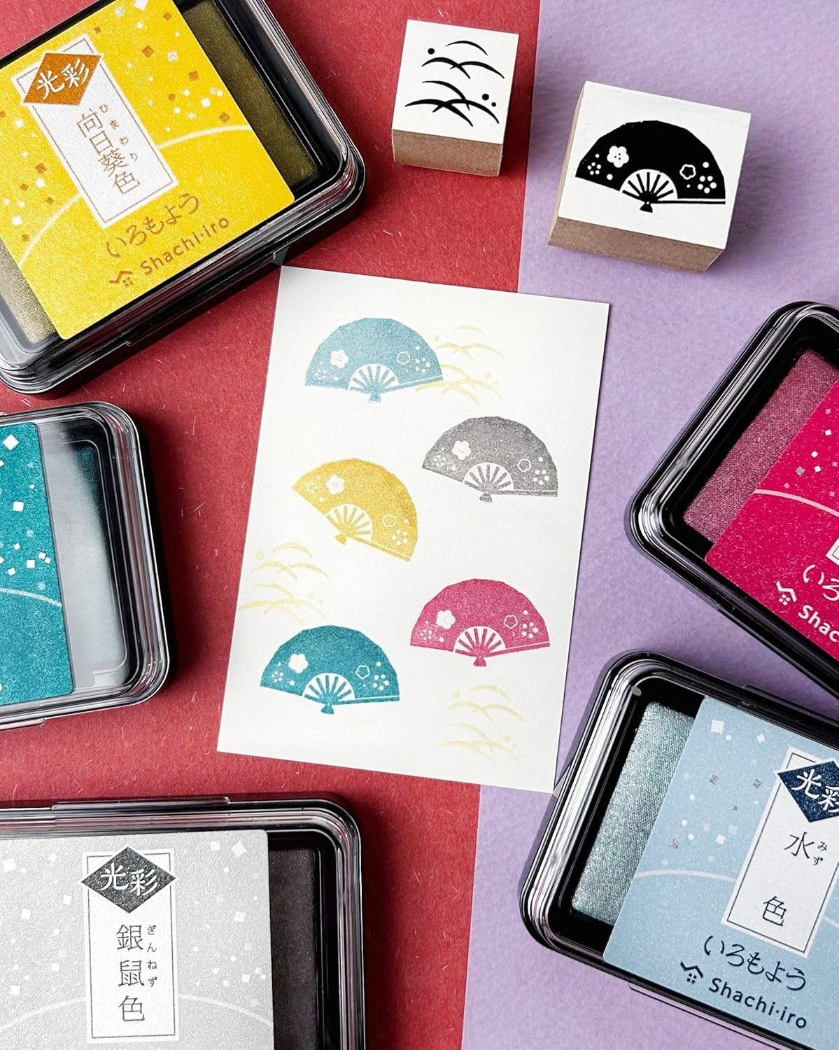 Shachihata Almohadilla de tinta a base de aceite Iromoyo Kosai Glow Stamp Pad Tokusa-IRO (cola de caballo) Color de tinta japonesa tradicional Japón