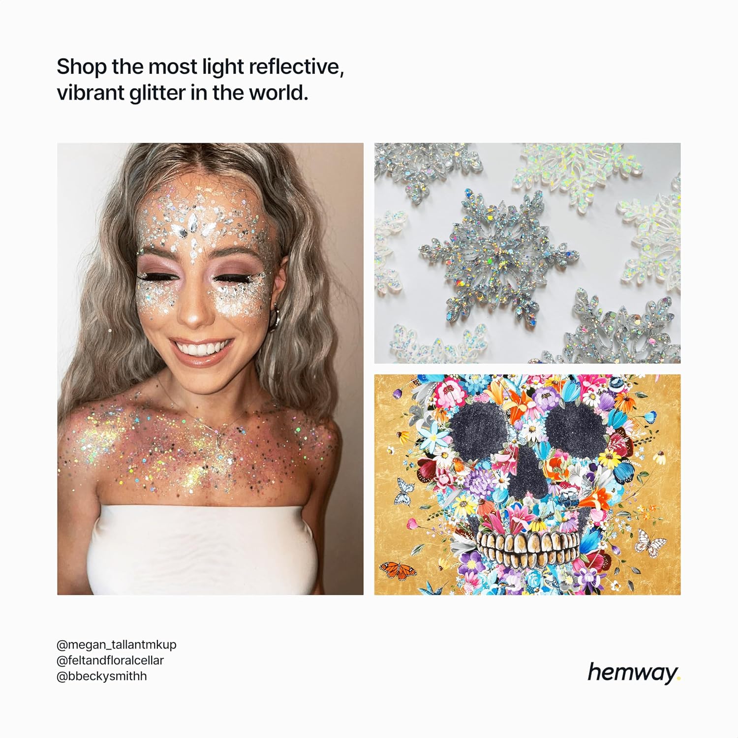 Hemway Ultra Sparkle Glitter – Brillantina metálica en escamas, multiusos, para manualidades, uñas, cosméticos, resina, rostro y cabello, plateado,