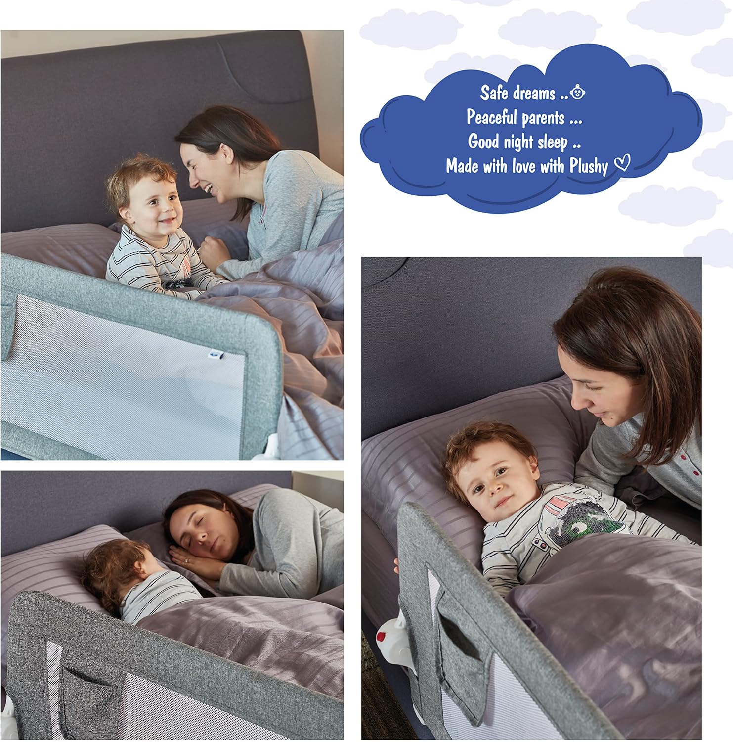 Plushy Kids Paquete de 2 rieles de cama para niños pequeños, plegables y extralargos, protector de riel de seguridad para cuna con anclaje