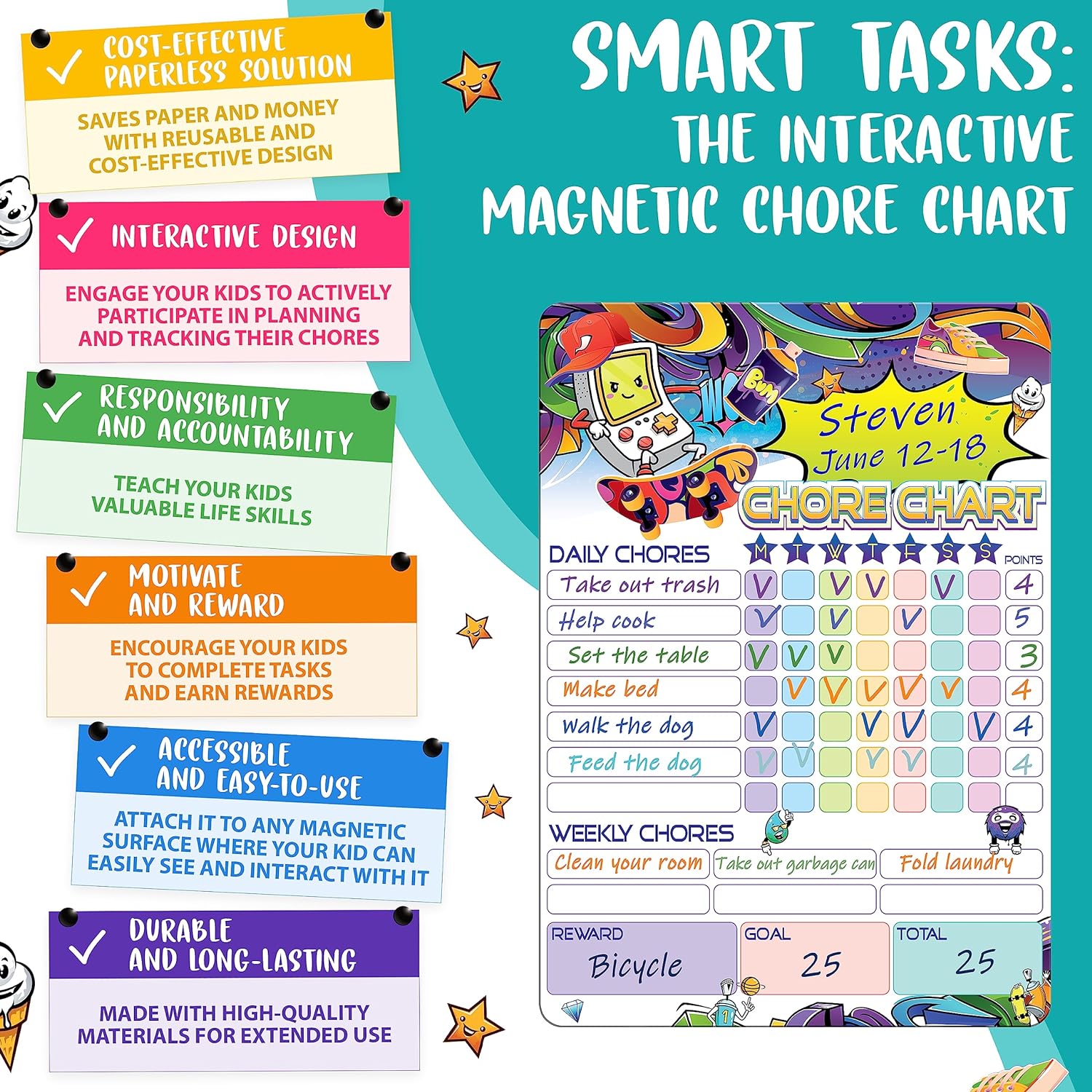 Tabla magnética de tareas para niños de 8.5 x 12 pulgadas  Tabla de tareas de borrado en seco magnética  Tabla de tareas semanal para niños