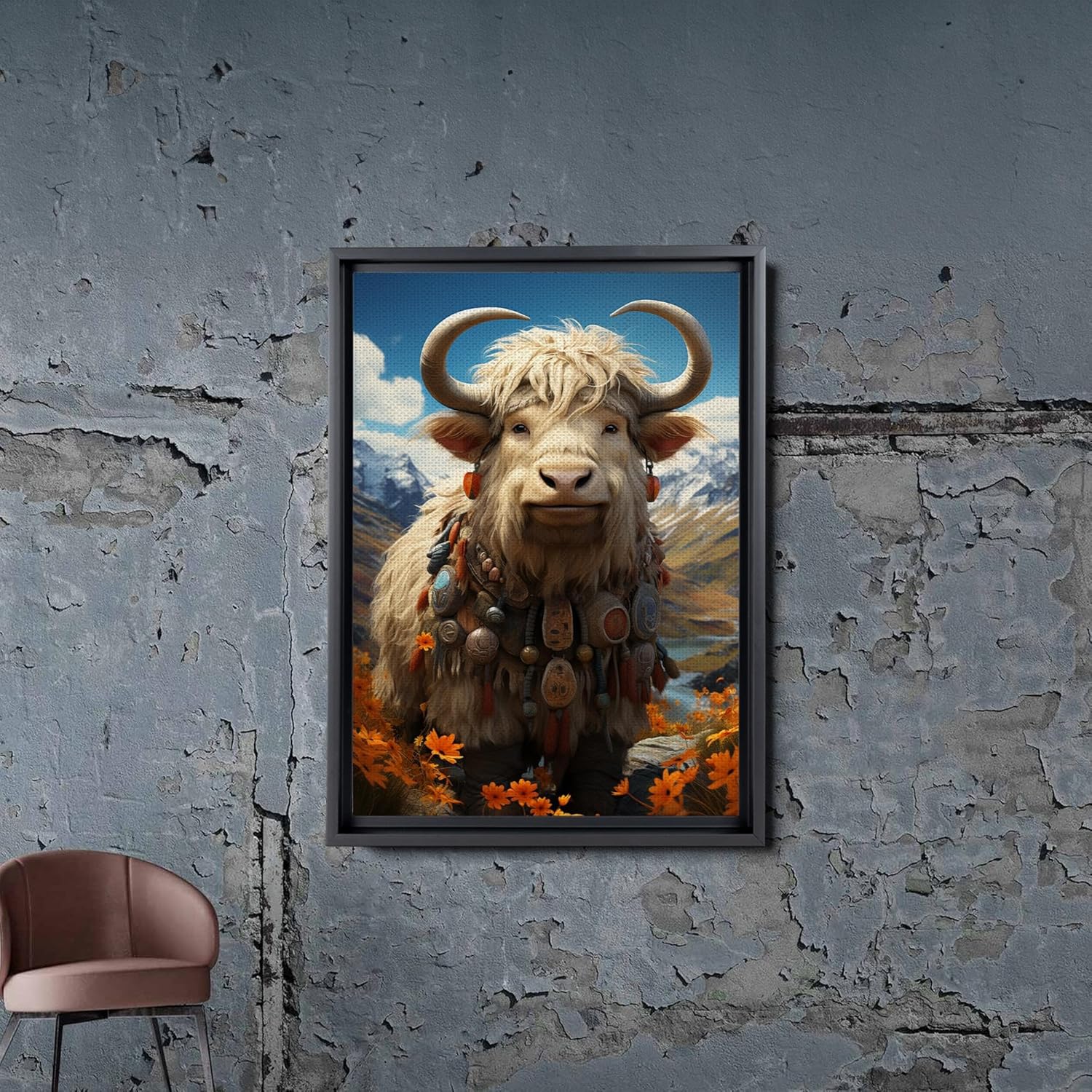 printable wall art, aesthetic room decor, fireplace mantel art, nursery wall decor, yak printing art, yak