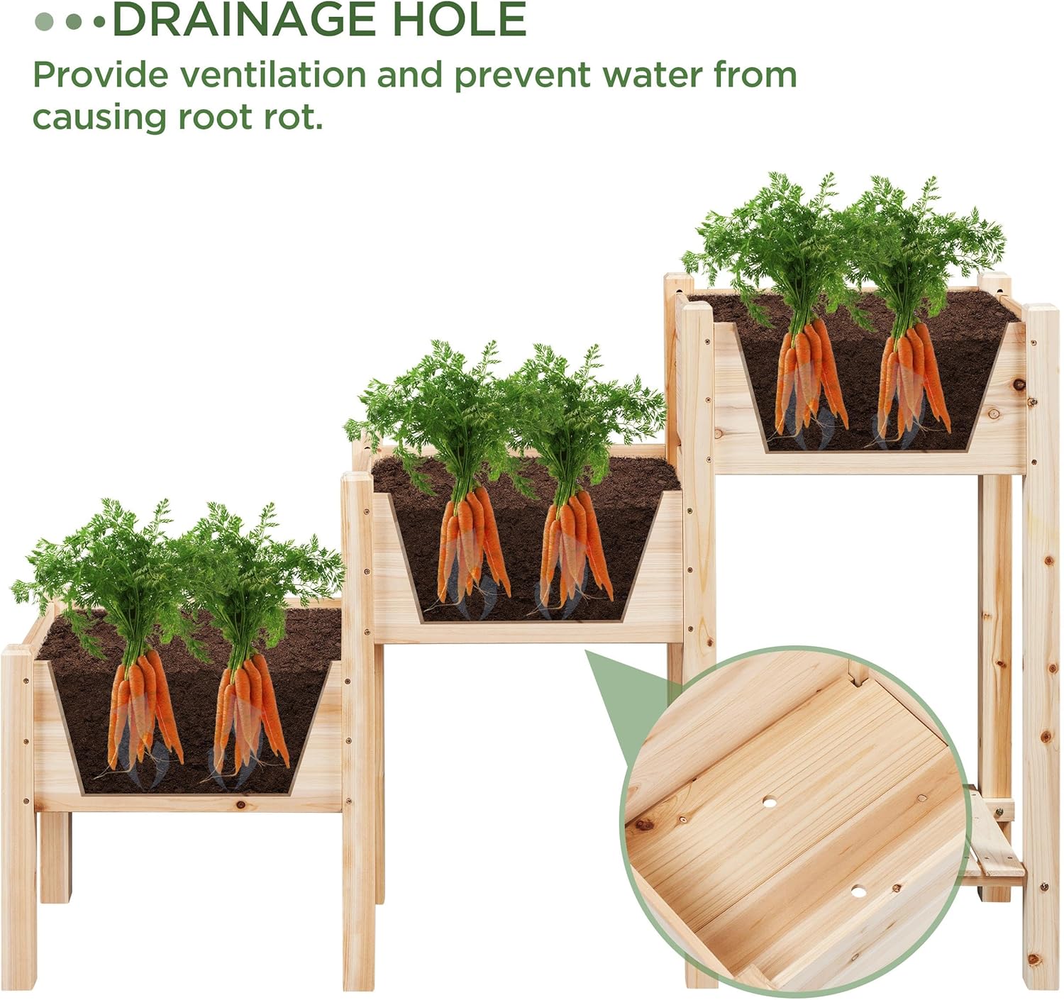 Yaheetech 1 maceta vertical de jardín elevada de madera de abeto de 3 niveles para plantas, verduras, jardinería al aire libre independiente,