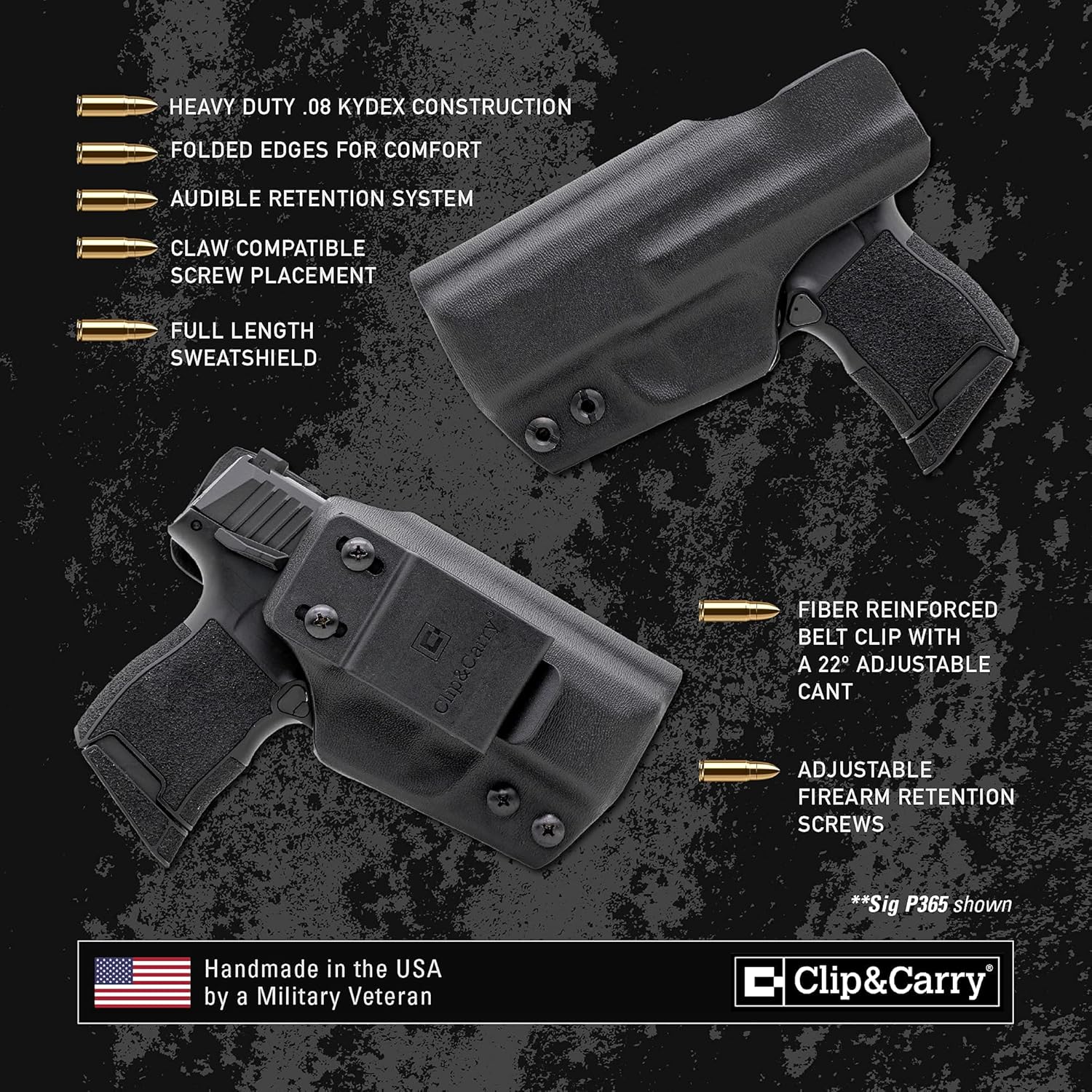 Clip & Carry IWB Kydex Funda para The Walther PPQ M2 4″ – Cintura interior ocultada Llevar – Retención de clic audible – Adjus. No puedo –