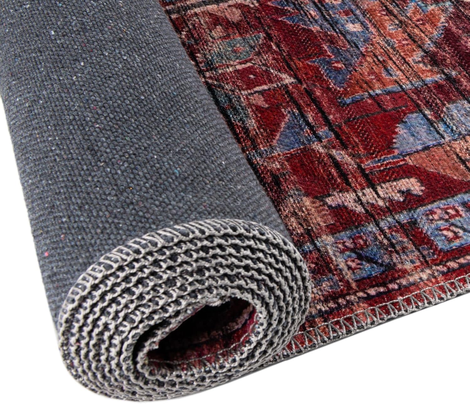 Rugs.com Maahru Collection – Alfombra lavable, alfombra ovalada de pelo bajo de 4 x 6 pies, color rojo óxido, perfecta para salas de estar,