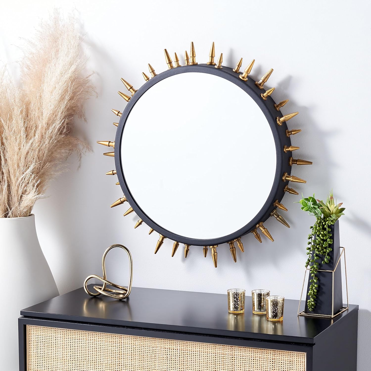 SAFAVIEH Home Collection Ceinth – Espejo de pared decorativo con punta redonda de 27 pulgadas para dormitorio, sala de estar, baño, entrada