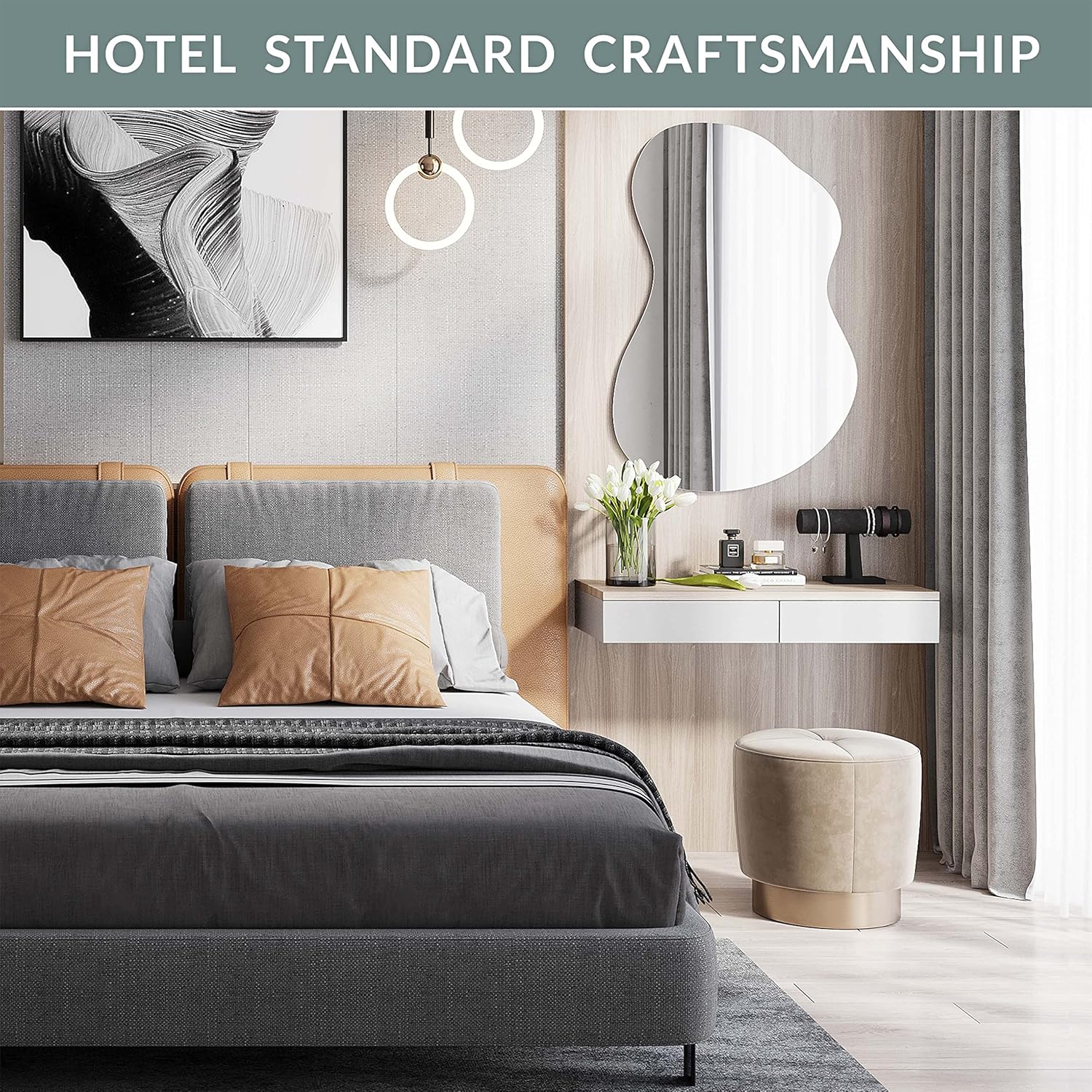 Barnyard Designs Espejo de pared irregular asimétrico de 24 x 36 pulgadas, artesanía de calidad de hotel con forma abstracta sin marco, reflejo de