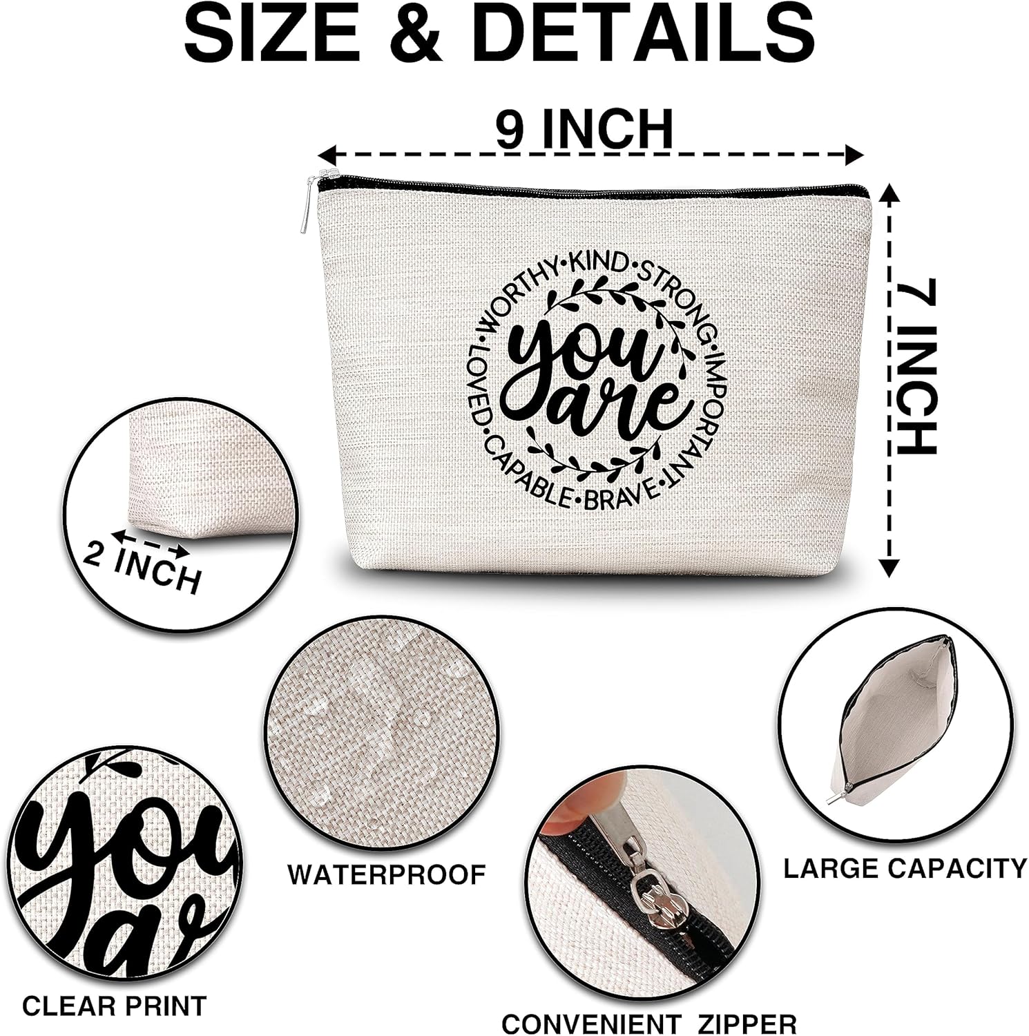 Bolsa de maquillaje inspiradora con texto en inglés “You are Brave Strong”, regalos para mujeres, amistad, viajes, neceseres para mujeres,