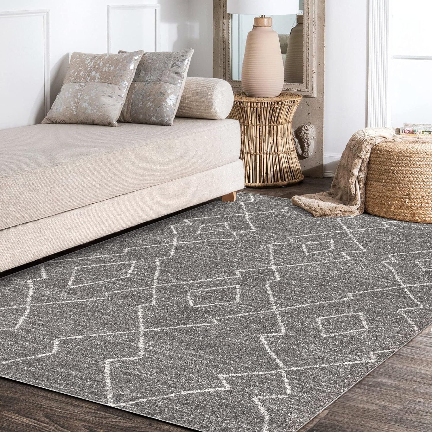 JONATHAN Y MOH202B-4 Alia – Alfombra marroquí Beni Souk para interiores de granja, estilo bohemio, minimalista, geométrico, fácil de limpiar, para