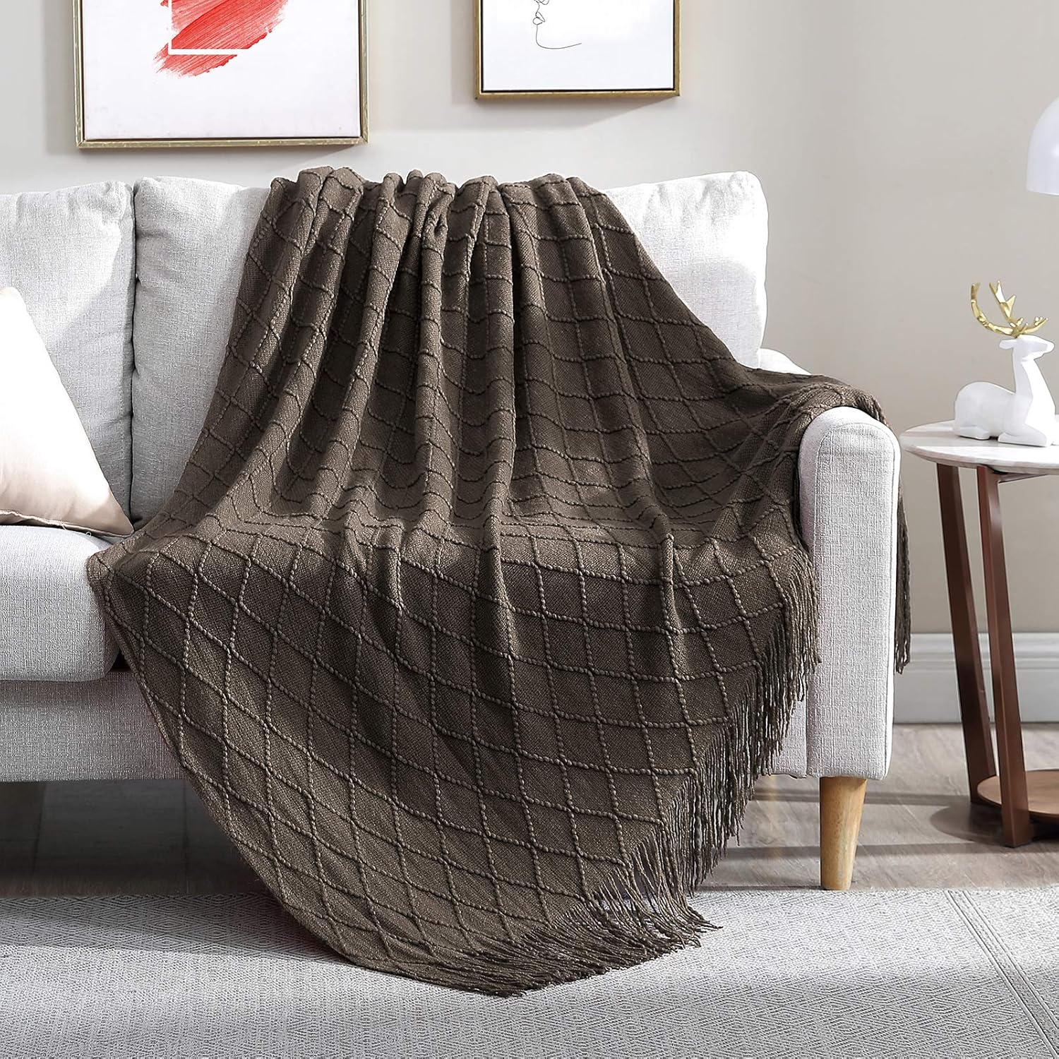 Walensee – Manta para sofá, manta tejida 100% acrílica, manta decorativa ligera con borlas para silla, cama, sofá, viaje, apta para todas las