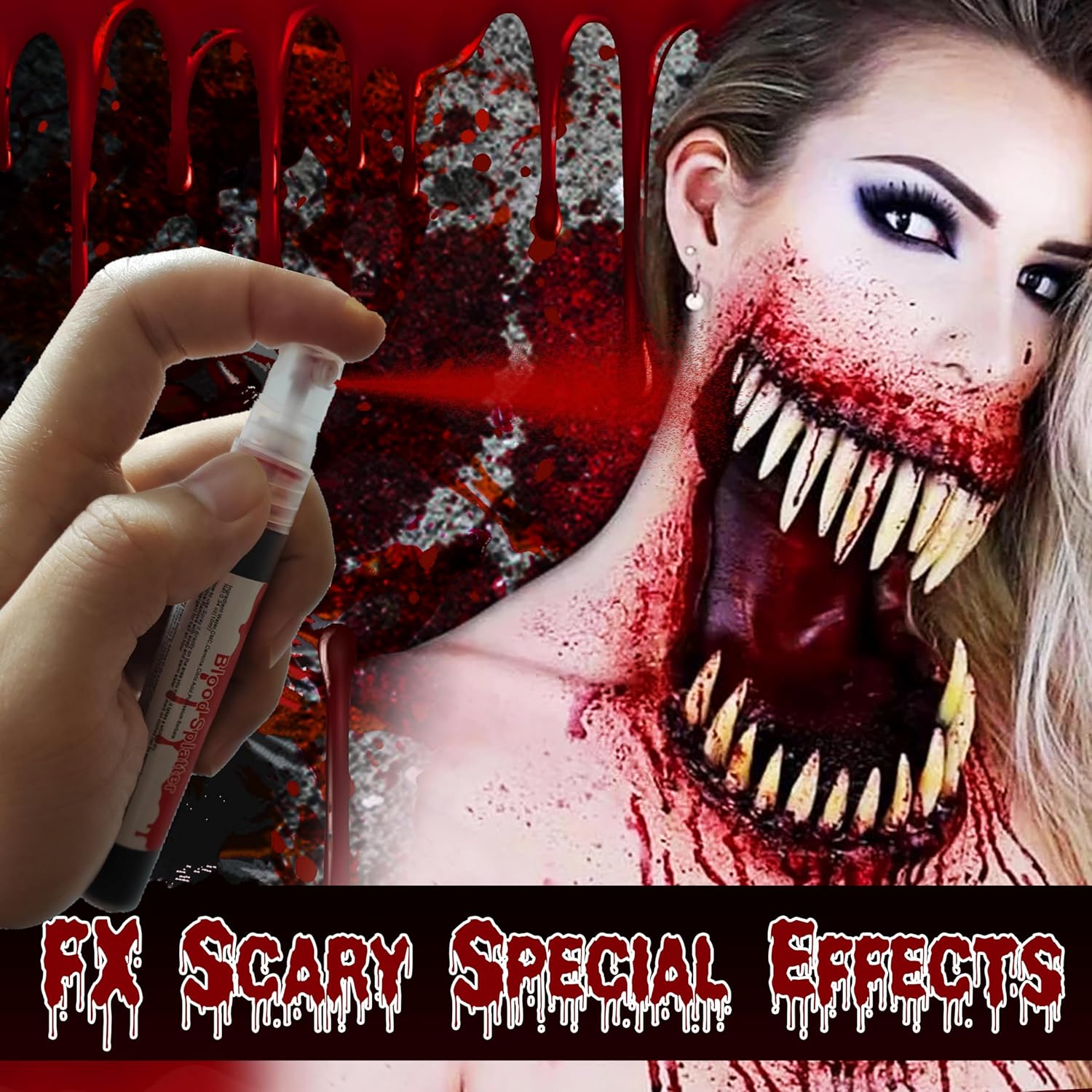 Go Ho Salpicaduras de sangre, maquillaje de sangre falsa (0.35 onzas), aerosol de sangre falsa para Halloween, gotas de sangre para ojos, pintura