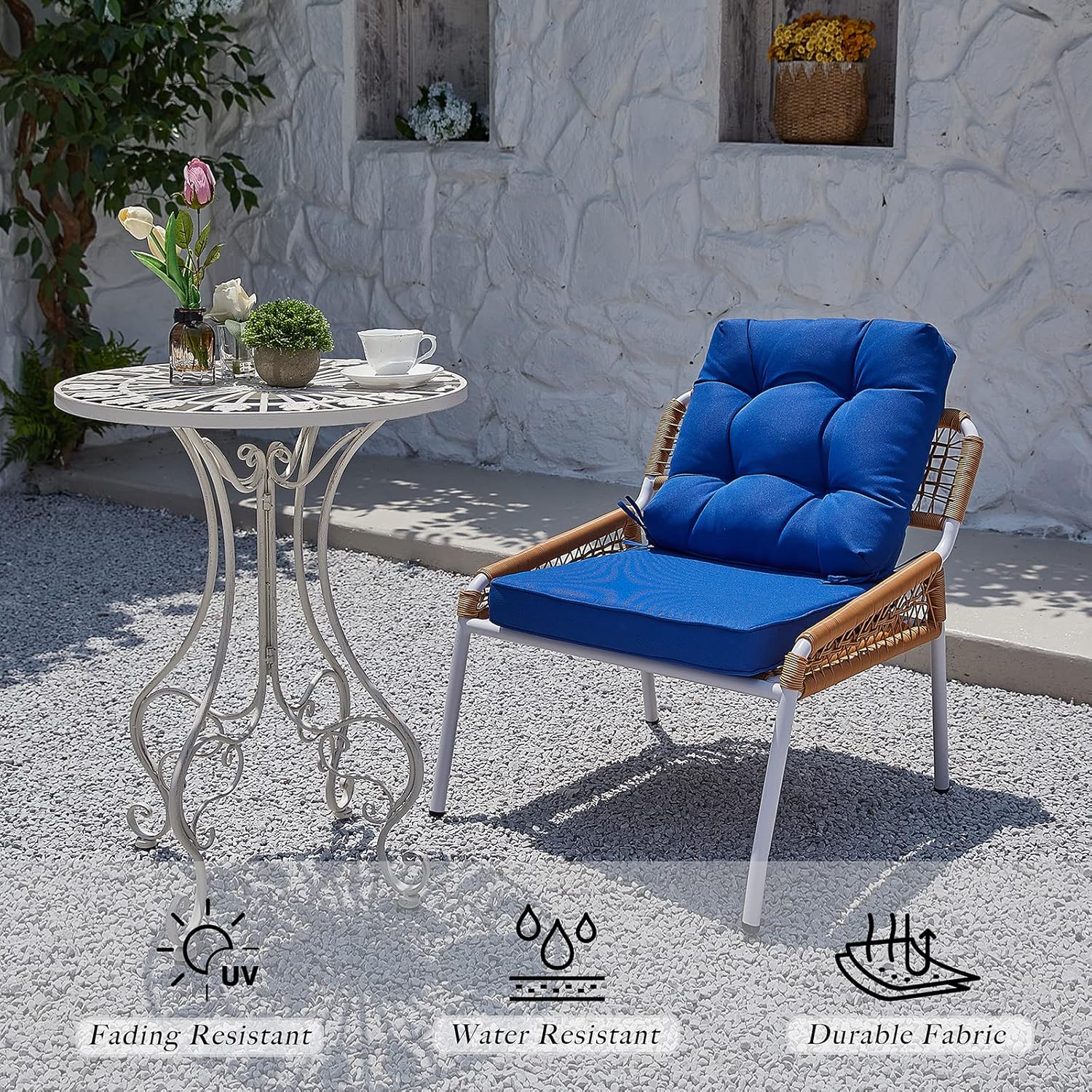 JMGBird Juego de cojín para asiento y respaldo para silla de exterior, juego de cojines de asiento profundo de 22 x 22 pulgadas, cojín de exterior