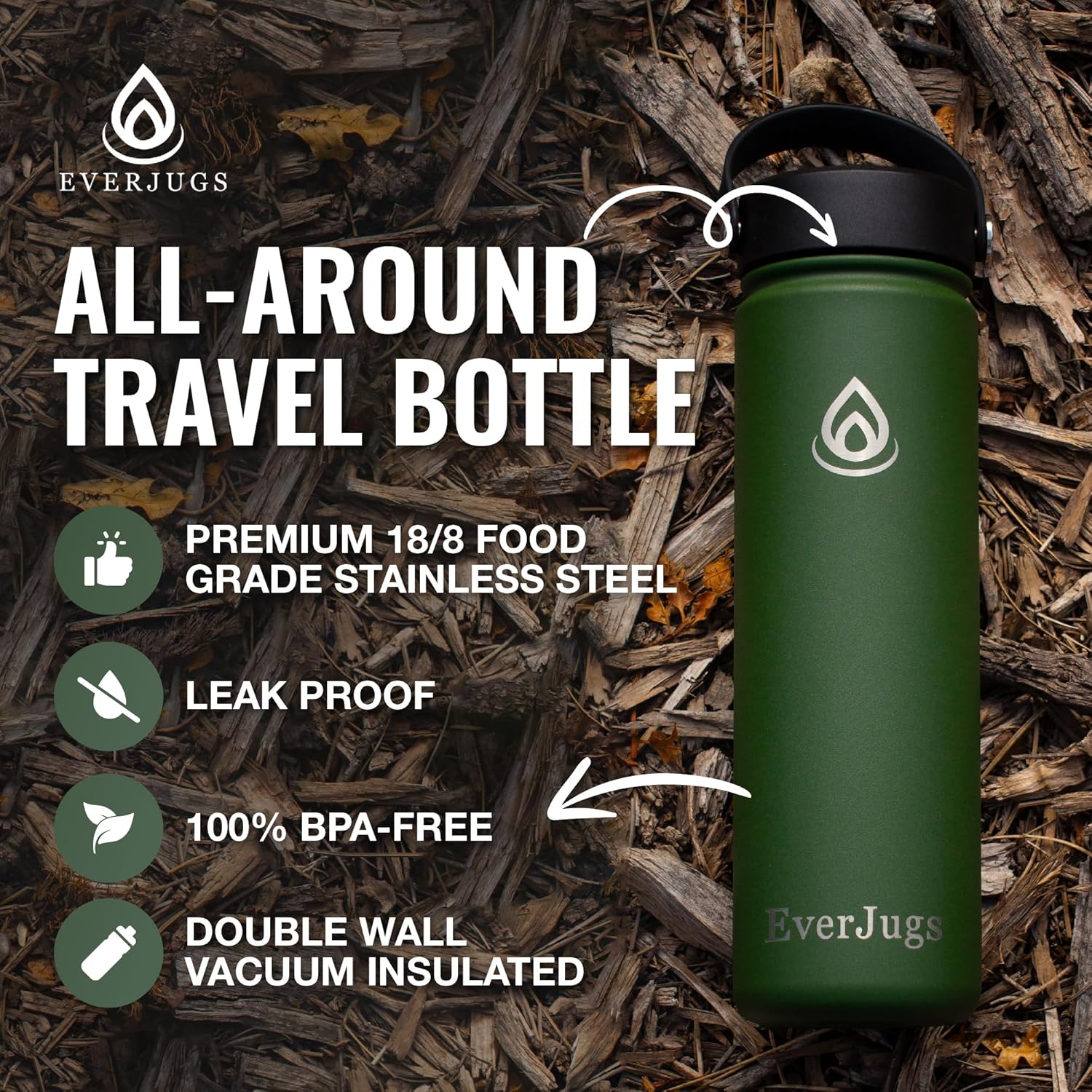 Botella de agua de 22 onzas, boca ancha, botella de acero inoxidable de alta calidad con tapa de agarre, doble pared aislada al vacío, taza térmica,