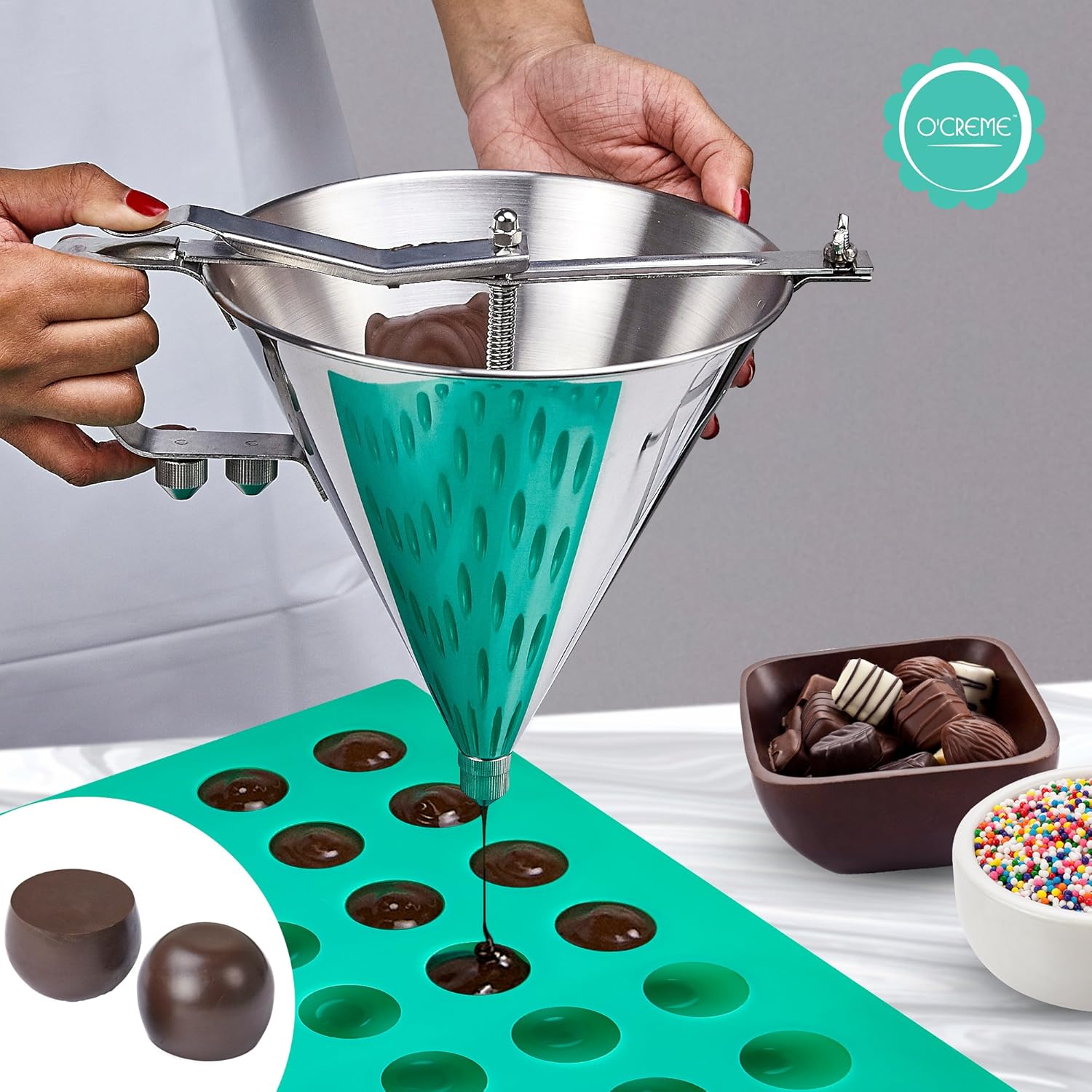 O’crème – Moldes de silicona de trufa, molde redondo de silicona, uso comercial y no comercial, moldes esféricos para trufas de chocolate, ganache,