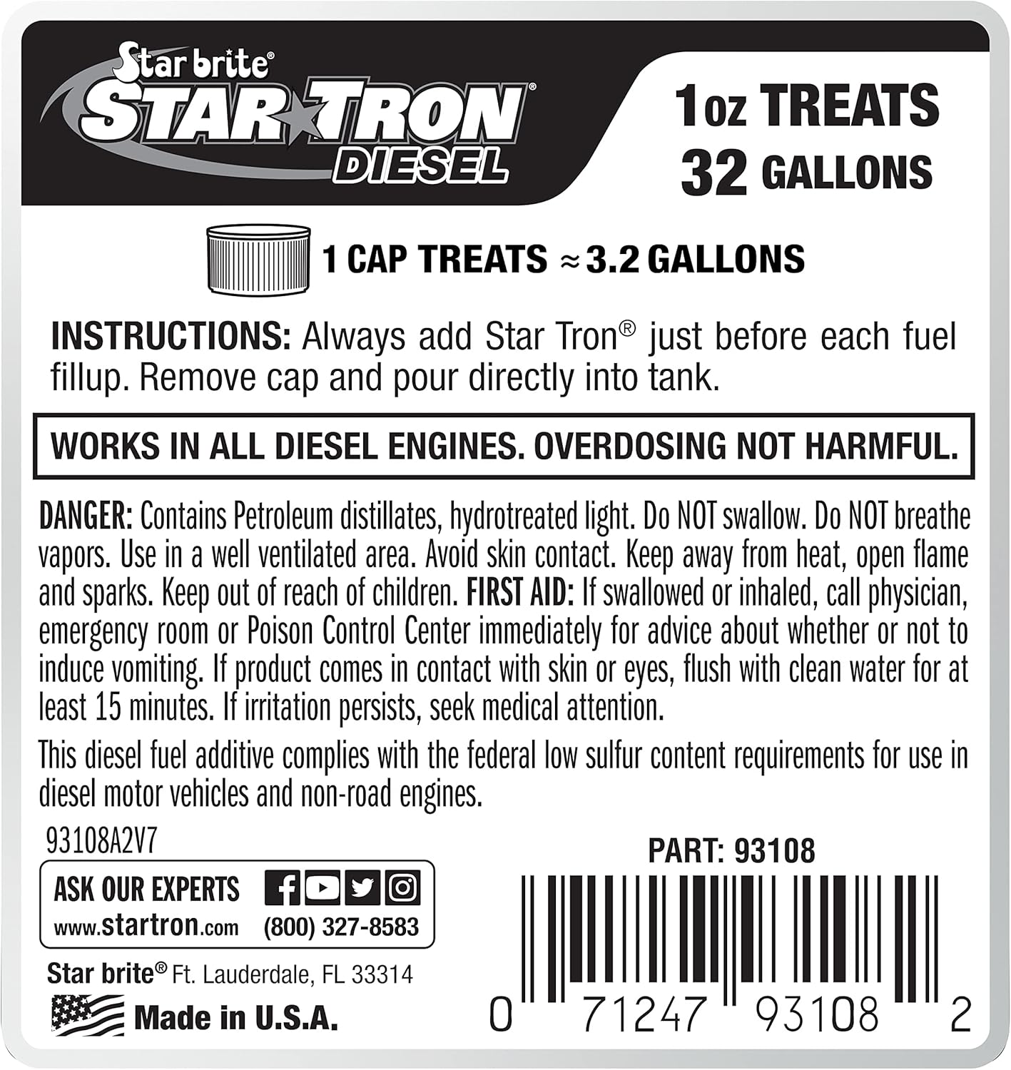 Star Tron Super Concentrated Diesel Formula – Estabiliza y rejuvenece el diesel, el biodiesel y toda la gasolina regular, 1 onza trata 32 galones
