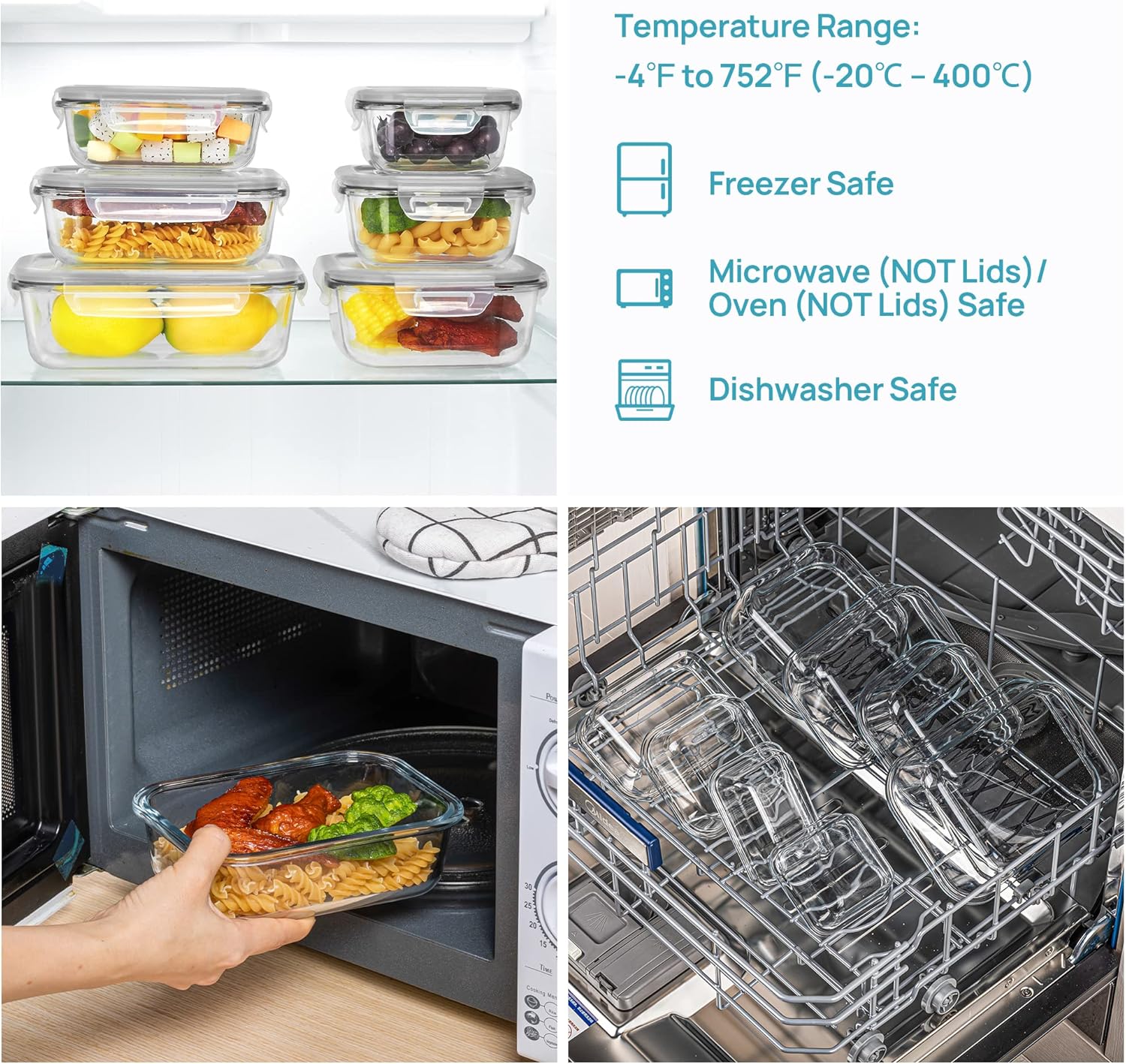 Vtopmart Paquete de 8 recipientes de vidrio para almacenamiento de alimentos con tapas herméticas, recipientes de vidrio para preparación de