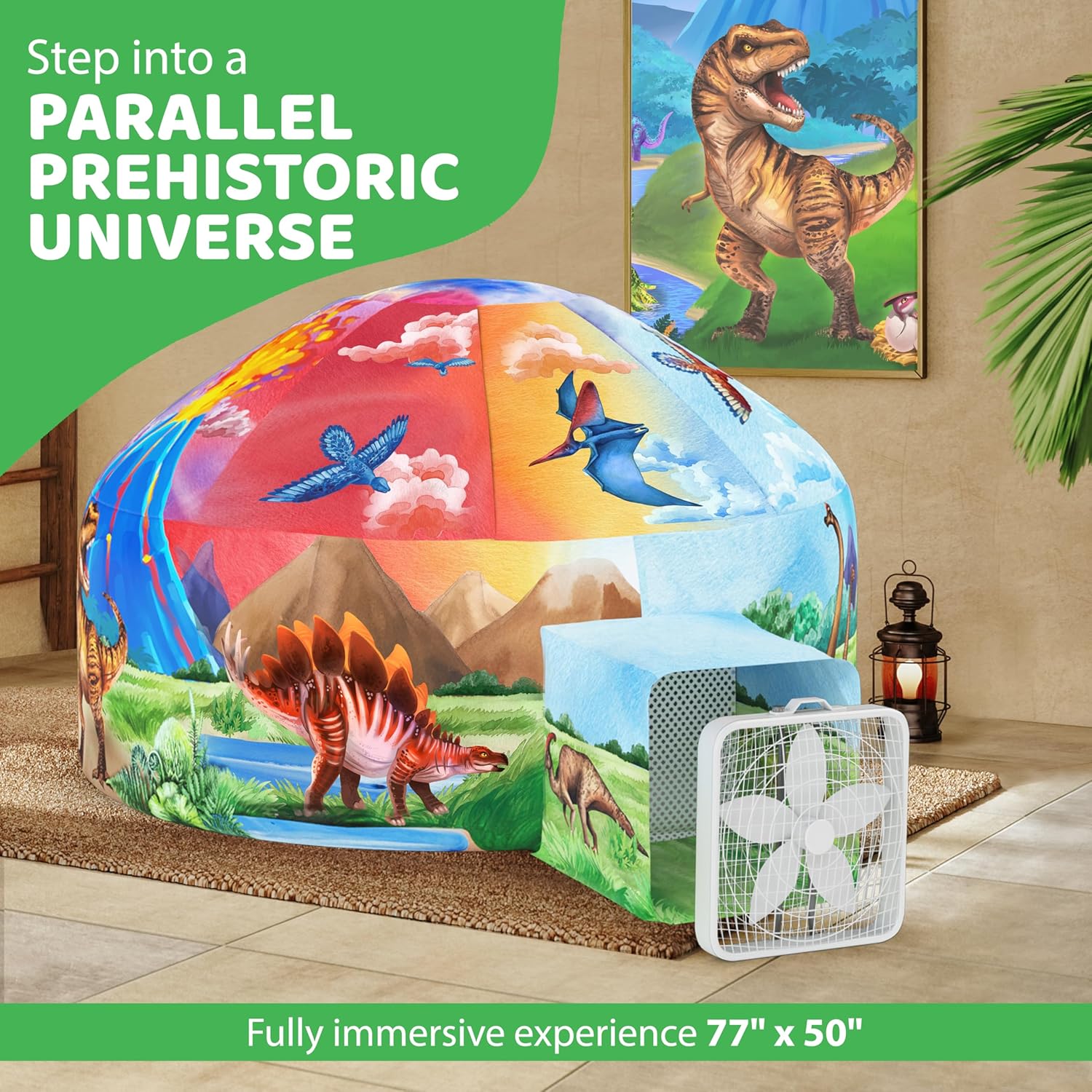 W&O Dino Aerodome con luces LED  Tienda de campaña de aire  Tienda de campaña inflable para niños  Tienda de campaña de dinosaurios  Tienda de