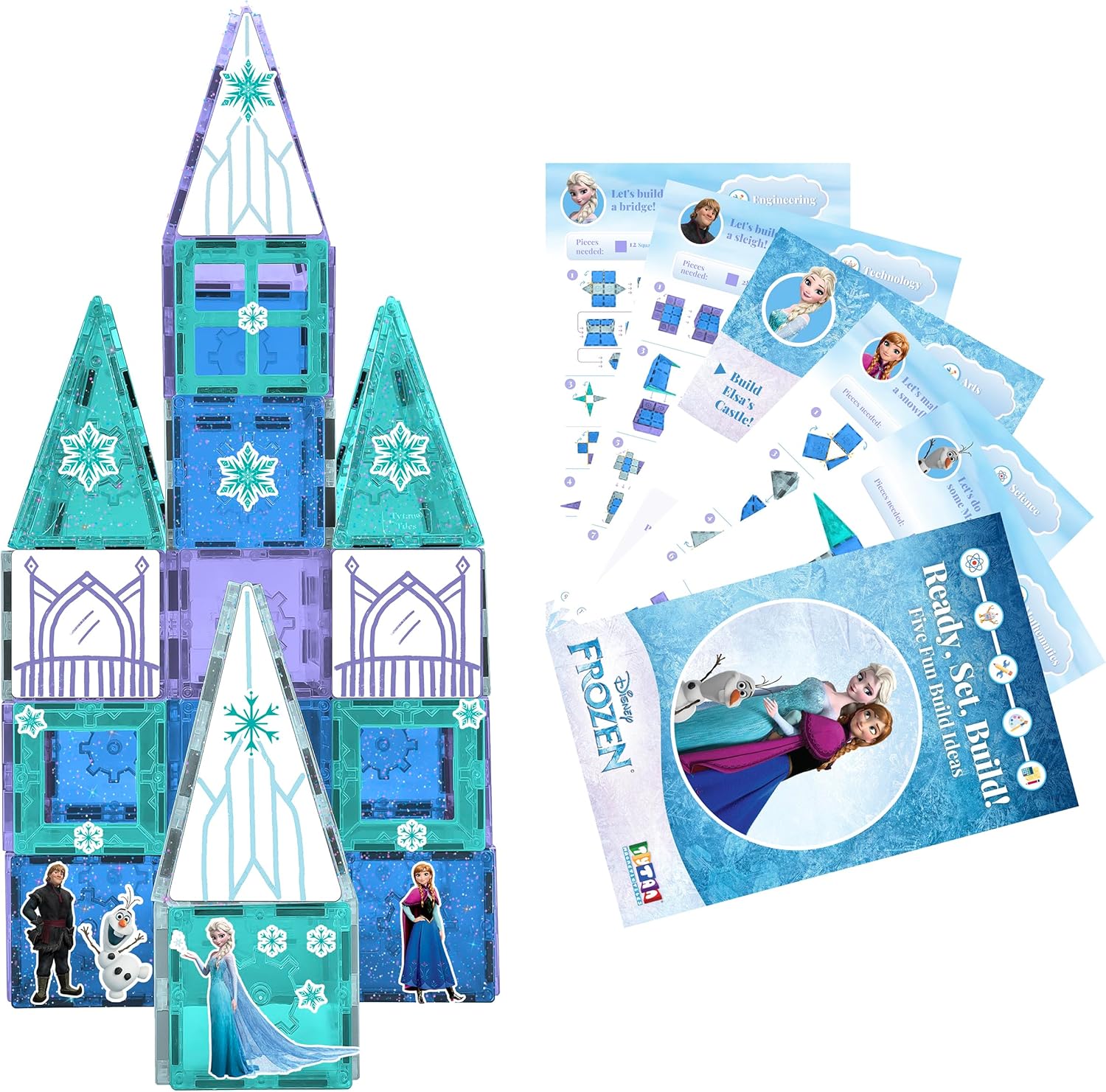 Tytan Tiles – Juego de construcción de azulejos magnéticos con licencia oficial de Disney Frozen Castle, potente libro de trabajo de aprendizaje