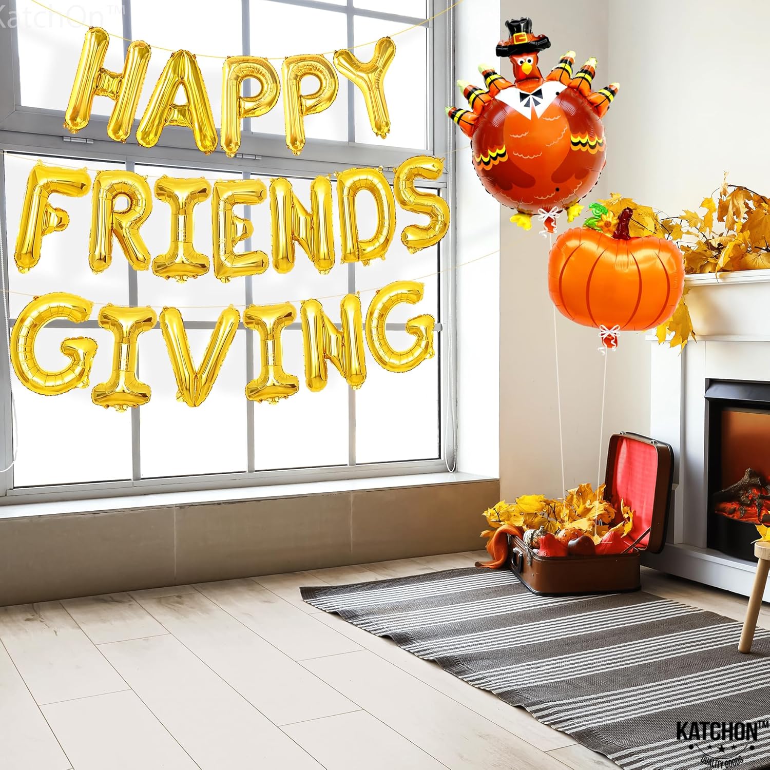 KatchOn, Juego de pancartas de globos de Happy Friendsgiving  Grande de 16 pulgadas, paquete de 3  Globos de pavo y calabaza  Cartel de regalo de