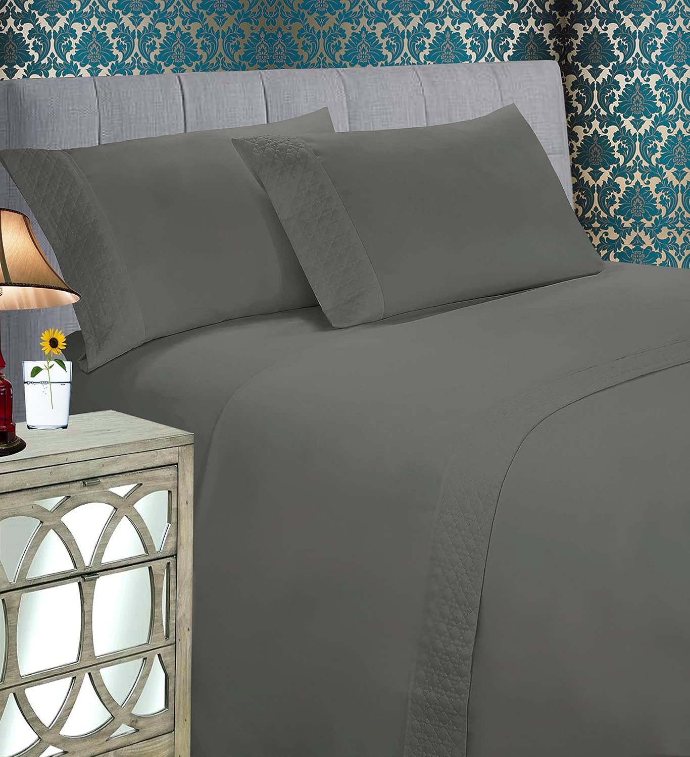 Elegant Comfort Luxury Best – Juego de sábanas de 3 piezas de calidad egipcia de 1500 hilos, diseño acolchado en sábanas encimeras y fundas de