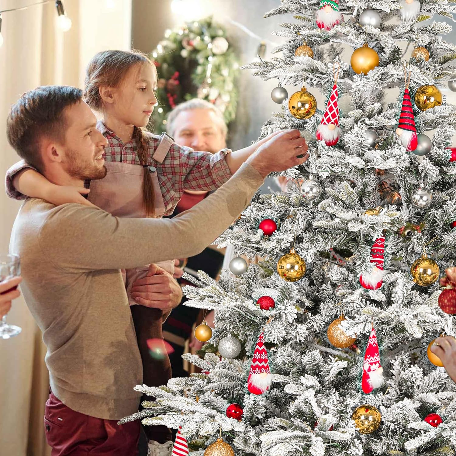 Prelit Árbol de Navidad flocado de 6 pies de pino artificial con 400 luces LED blancas cálidas para decoración de Navidad