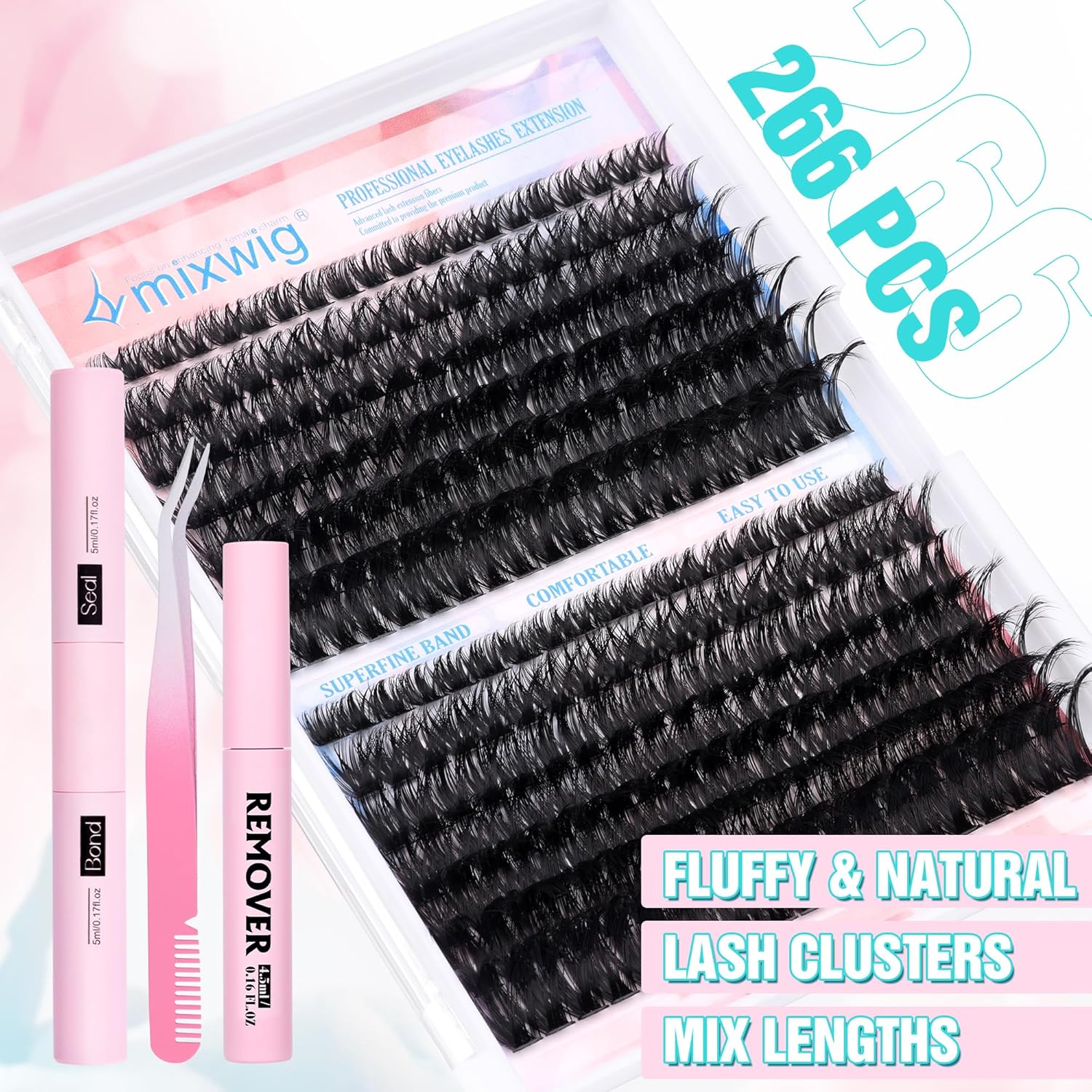 Kit de extensiones de pestañas esponjosas de rizo D 80D 100D, kit de pestañas individuales de 0.787 pulgadas, racimo de pestañas esponjosas, 280