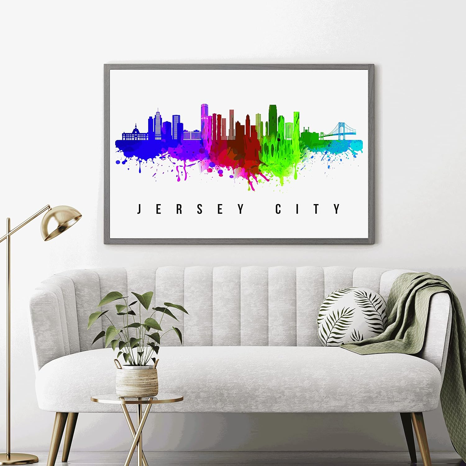 Póster de Jersey City Skyline New Jersey, pintura de paisaje urbano de Nueva Jersey, póster de la ciudad de Jersey Nueva Jersey, impresión de