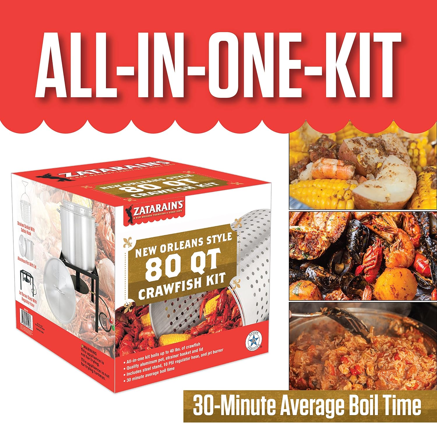 Zatarain’s Kit de caldera de mariscos para cocina de cangrejos y mariscos, 80 cuartos de galón