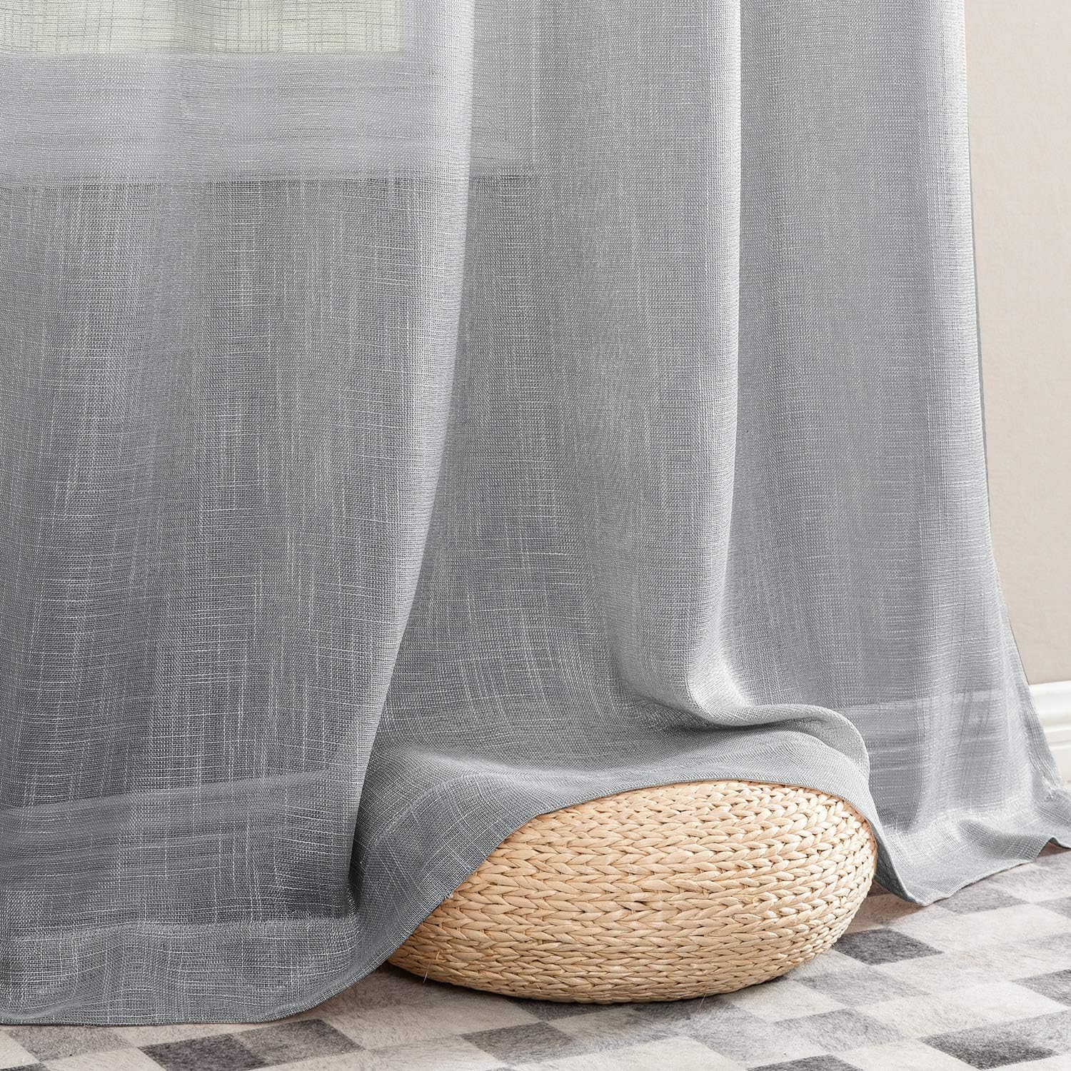 Jinchan  Cortinas con textura de lino para ventana, cortinas de dormitorio, cortinas transparentes para sala y barra, 2 paneles
