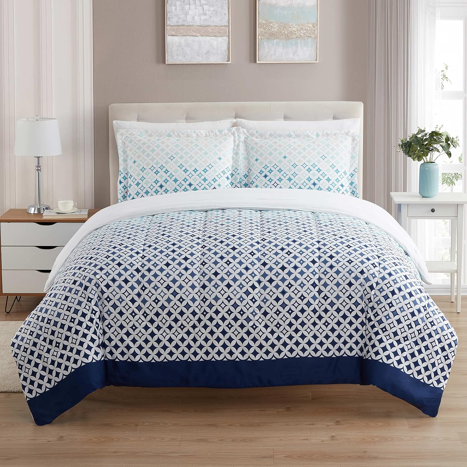 Sweet Home Collection Juego de edredón de 7 piezas de color sólido para todas las estaciones, manta alternativa de plumón suave y lujosas sábanas de
