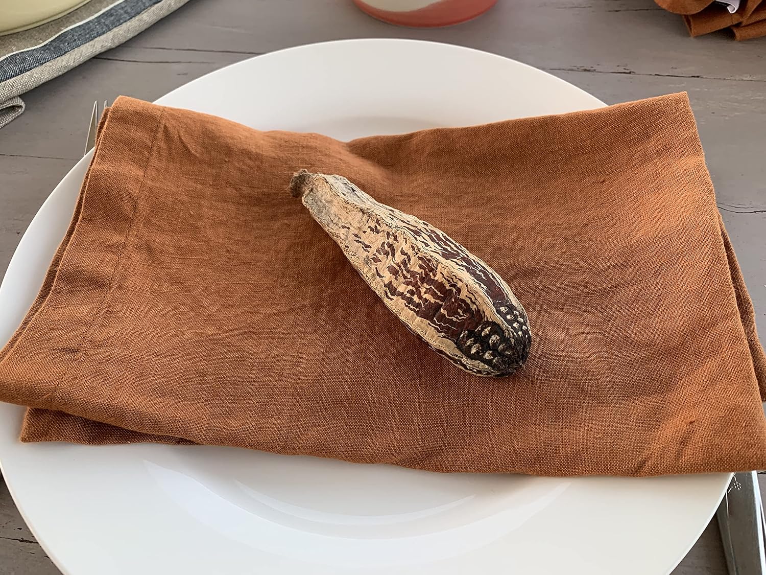 Servilletas de lino 100% lino francés Servilletas de tela de lino puro lavado a la piedra Esquinas en inglete Juego de 4 (naranja tostado)