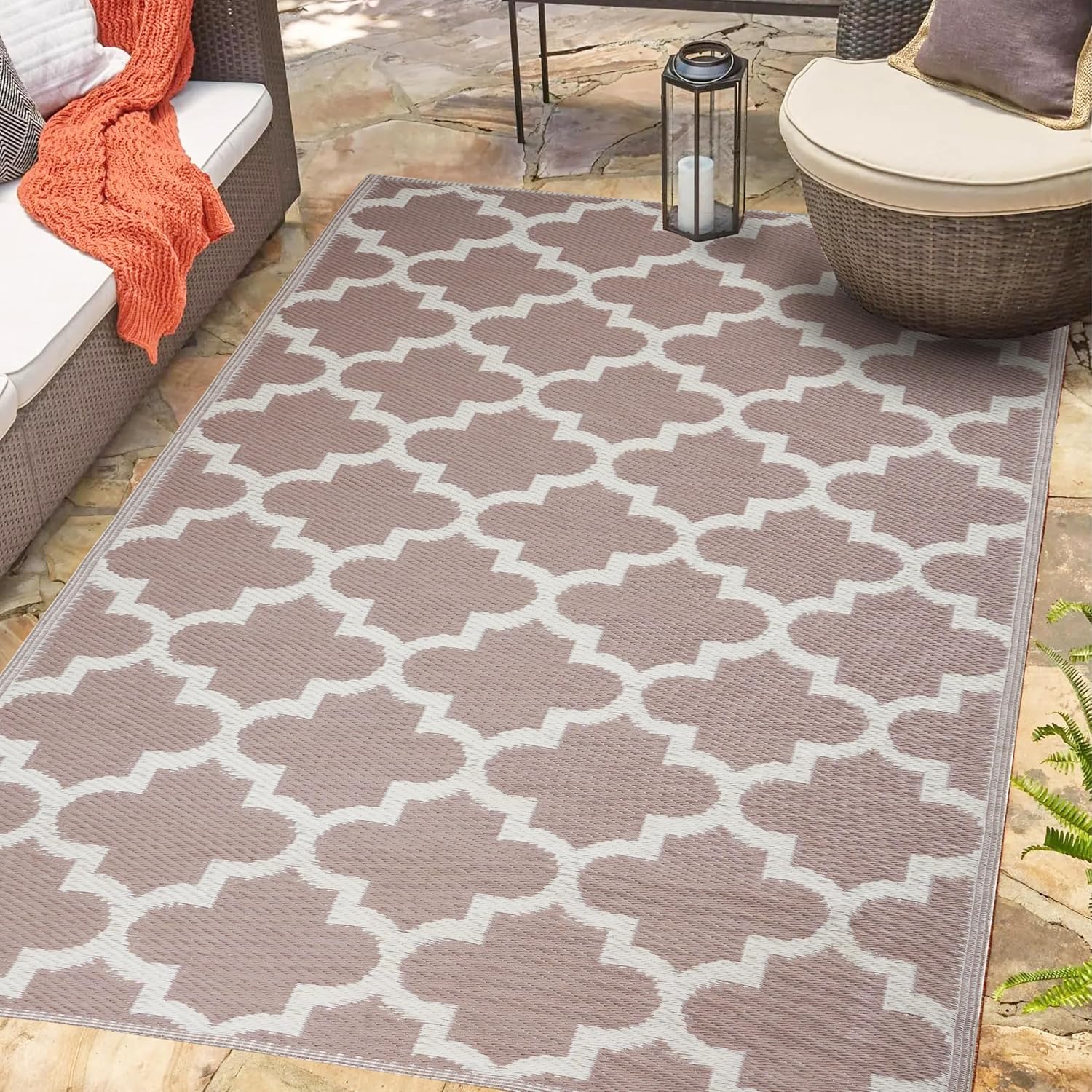 TAKSHA Alfombra escandinava de plástico reversible para interiores y exteriores, 5 x 7 pies, fácil limpieza, para patio, playa, porche, camping,