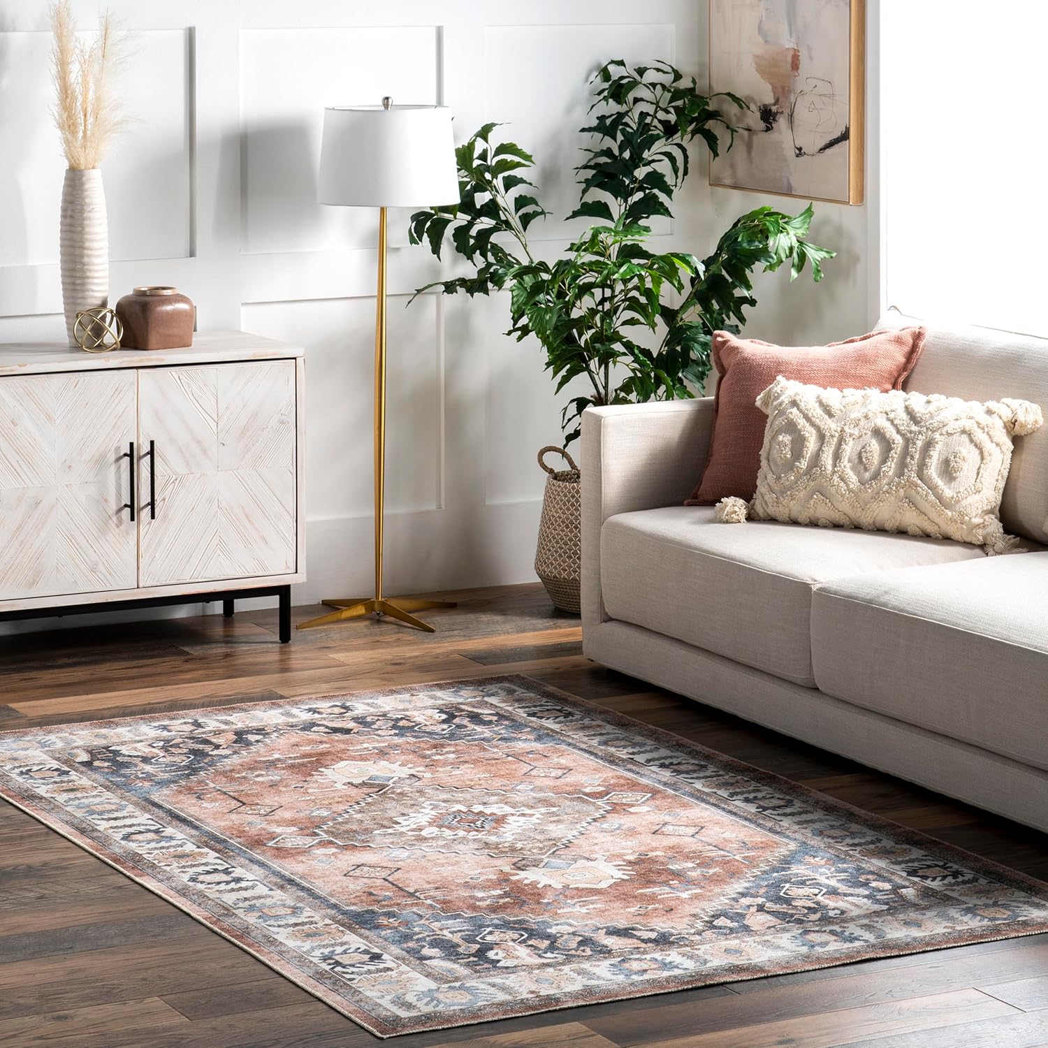 nuLOOM Lawrence – Alfombra tradicional ultrafina, lavable a máquina, 5 x 8 pulgadas, color óxido