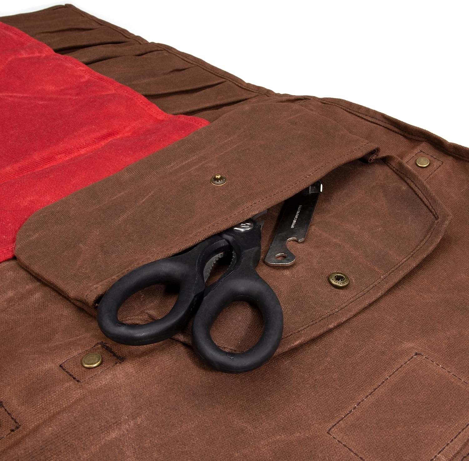Dickies Organizador portátil para cuchillos de chef y rollo de almacenamiento de cubiertos, lona encerada y cuero, tamaño mediano