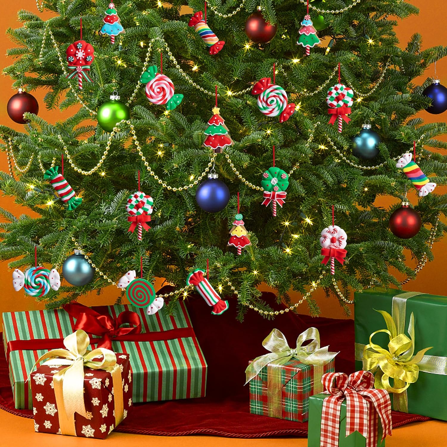 16 adornos de piruleta de Navidad, adornos colgantes de caramelo para árbol de Navidad, adornos de arcilla polimérica para decoración de fiesta de
