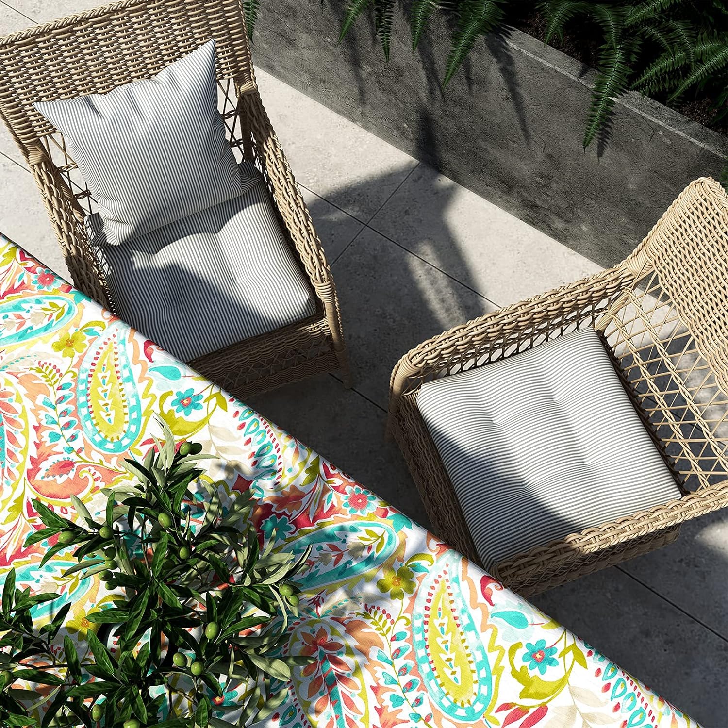 LVTXIII Juego de 2 cojines cuadrados de mimbre para interiores y exteriores, juego de 2 cojines de asiento gruesos decorativos para patio, jardín,