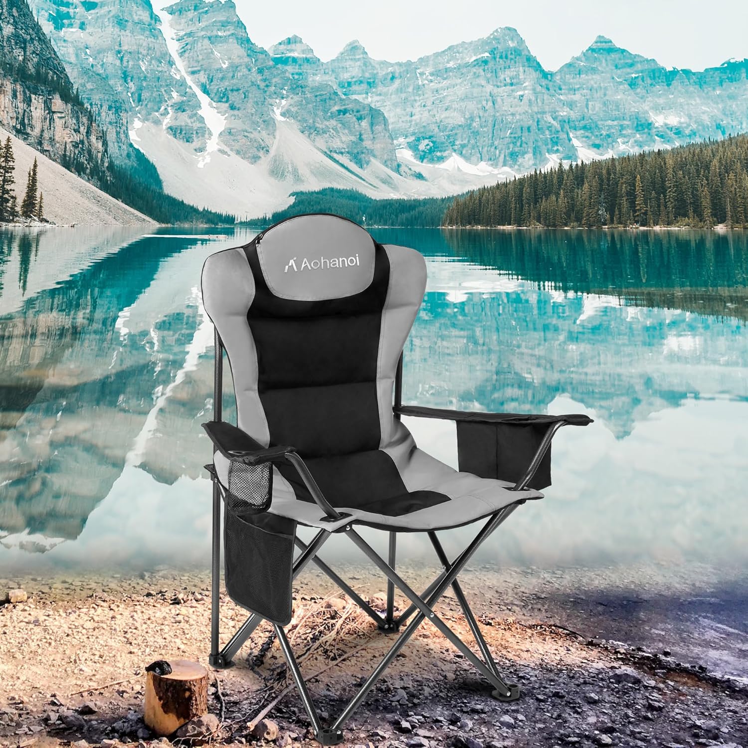 Silla de campamento con calefacción, paquete de 2 sillas de campamento para personas pesadas, sillas de campamento plegables al aire libre para