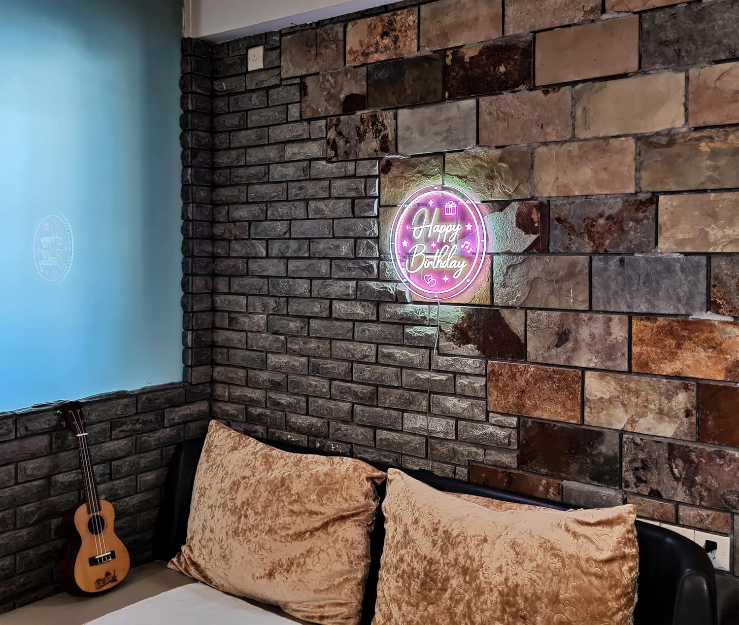 Luces de neón RGB con borde acrílico redondo con círculo exterior RGBIC cambio de colores tira de luces Bluetooth sincronización de música acento