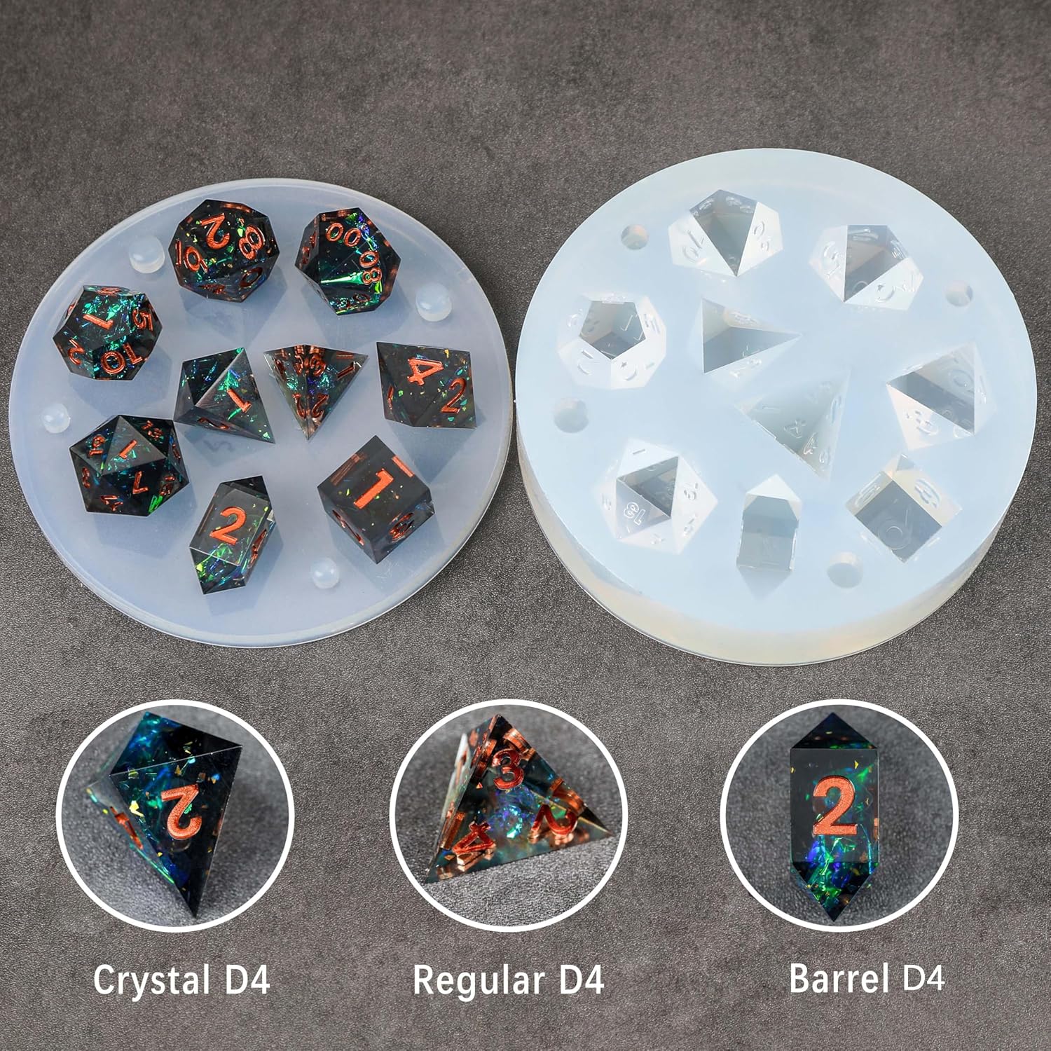 DND – Juego de dados para silicona de resina, 9 dados de borde afilado para D&D y RPG de mesa