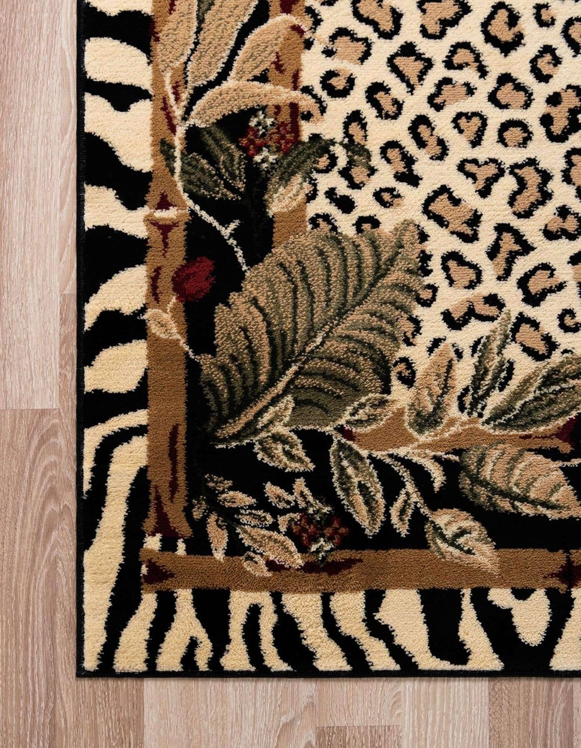 Unique Loom Wildlife Collection – Alfombra inspirada en animales con diseño de bordes de guepardo, 6 x 9 pies, marfilnegro