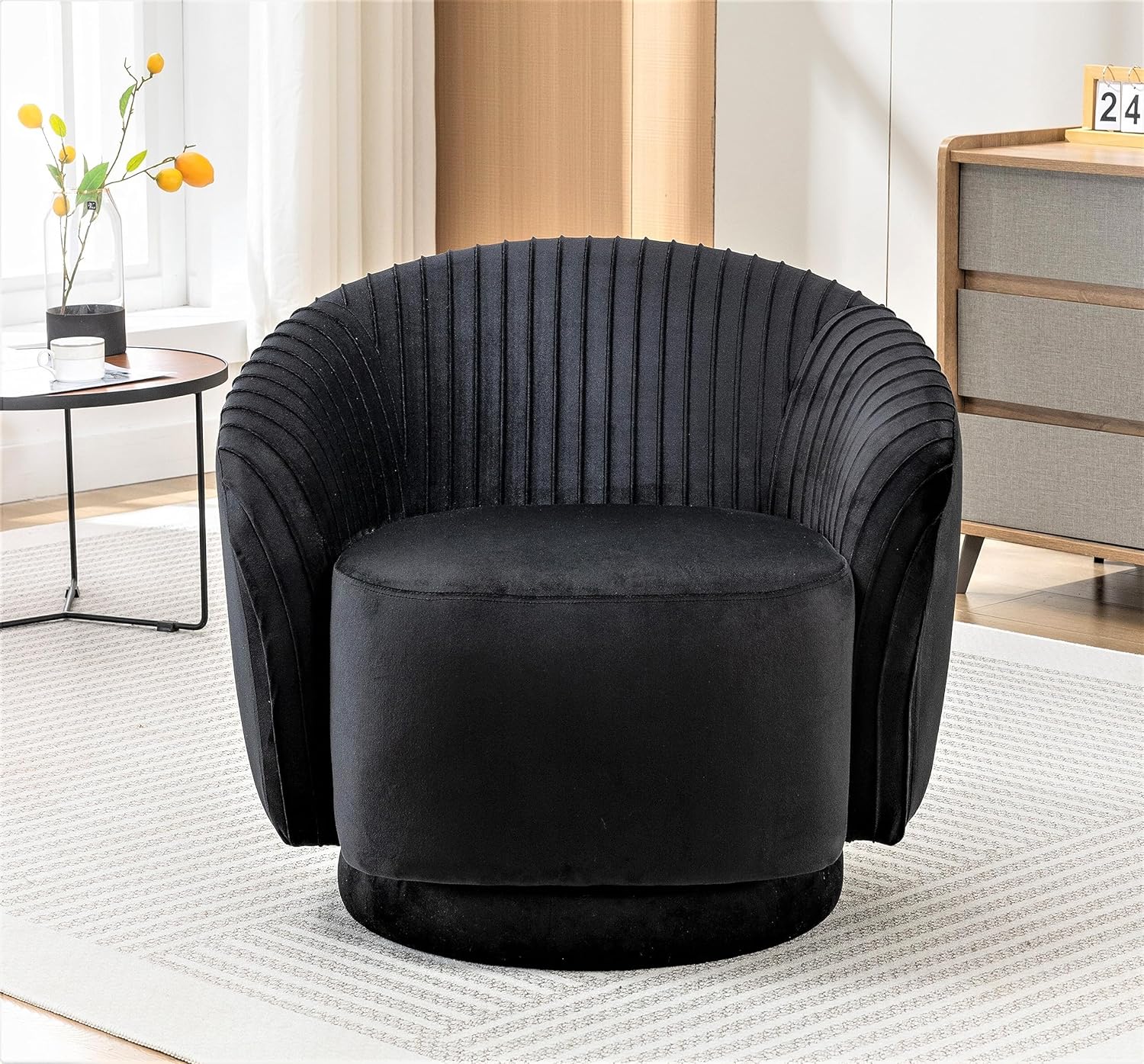 US Pride Furniture Silla giratoria de terciopelo contemporáneo con capacidad de giro de 360, sofá de un asiento redondo para sala de estar,