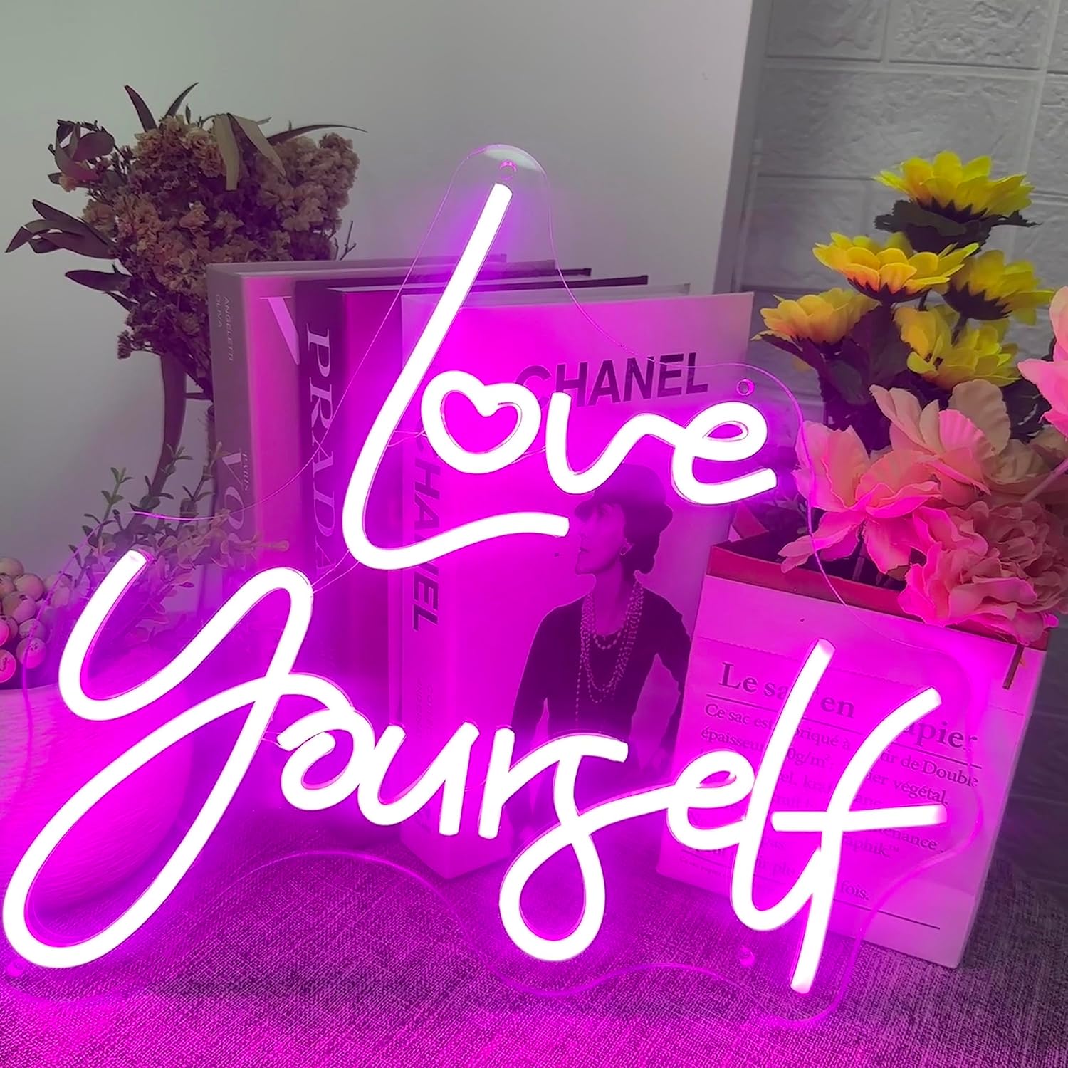 Letrero de neón con texto en inglés “Love Yourself”, color rosa, para decoración de pared, dormitorio de niñas, sala de belleza, bar, club,