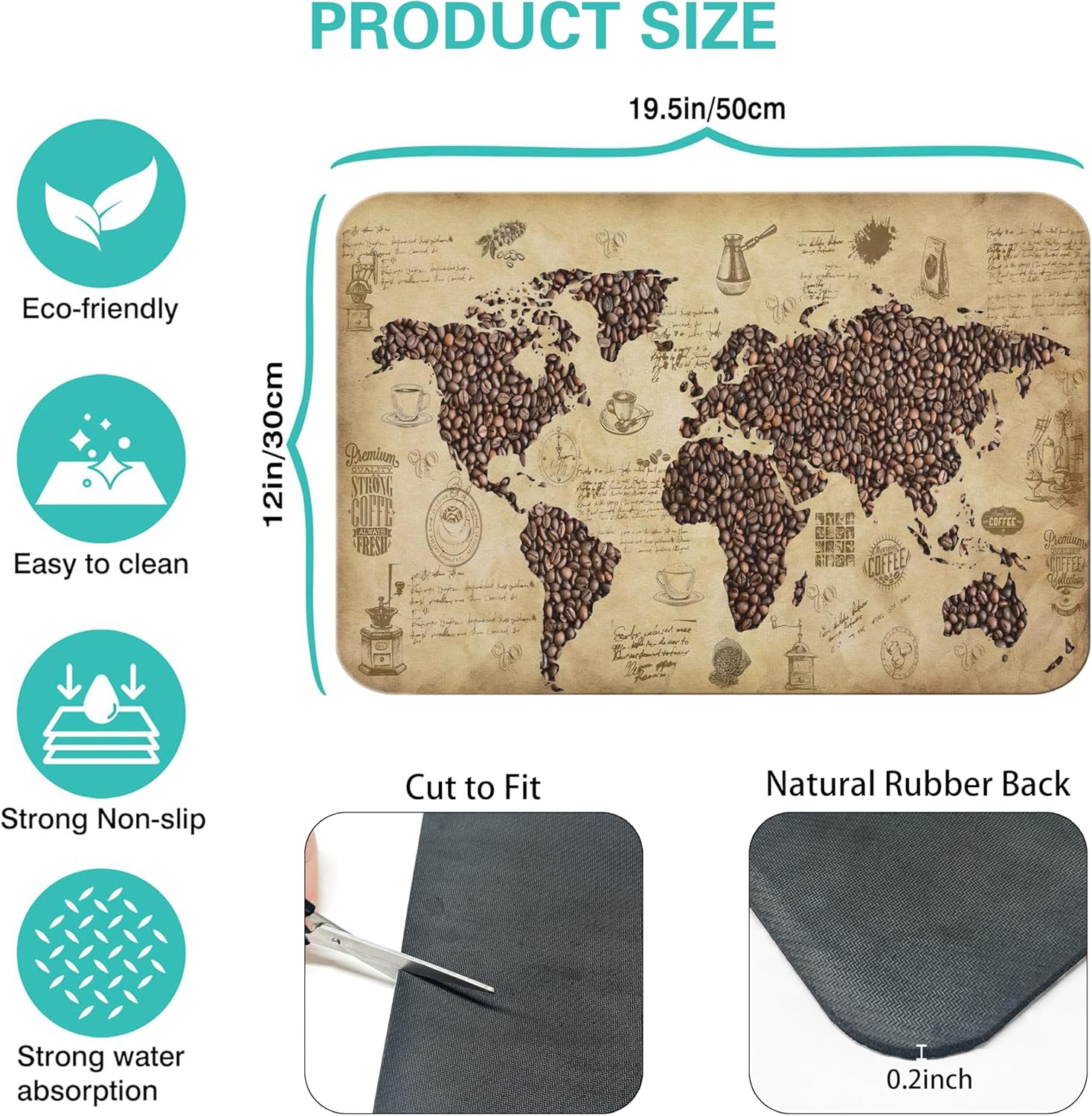 Divertida alfombrilla de café de 19 x 12 pulgadas, tapete de café para encimeras, absorbente y antideslizante, accesorios de barra de café para