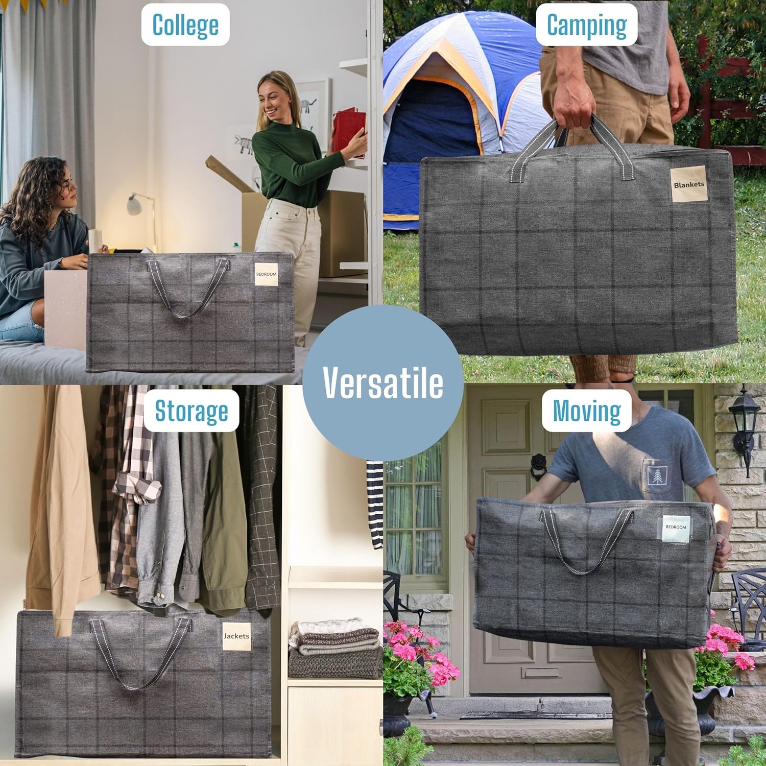 Veno – Paquete de 10bolsas de almacenamiento grande y resistente para mudanzas, dormitorios, viajes, campamento, decoraciones navideñas, suministros
